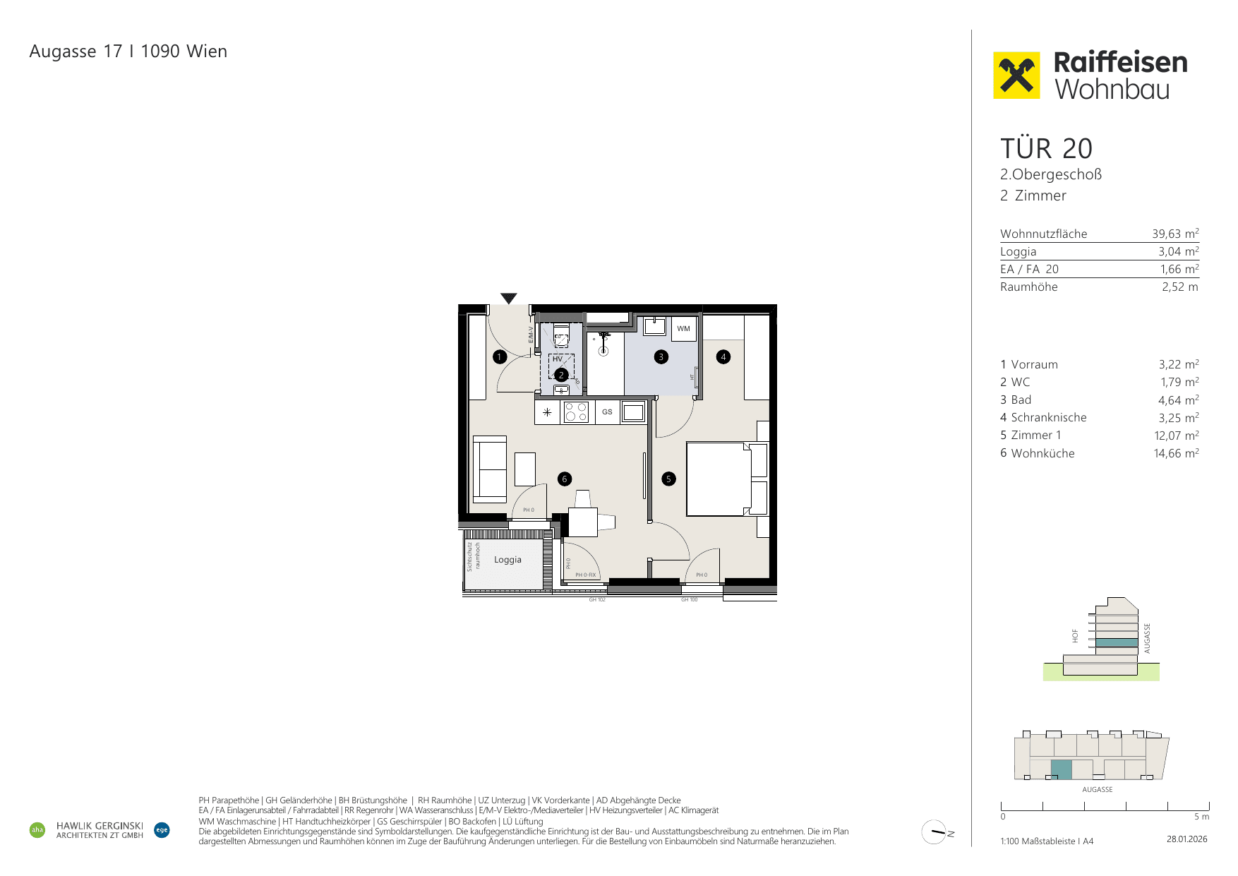 Grundriss Top 20 — Augasse 17 — 2 Zimmer — 39,6 m² — 2nd floor
