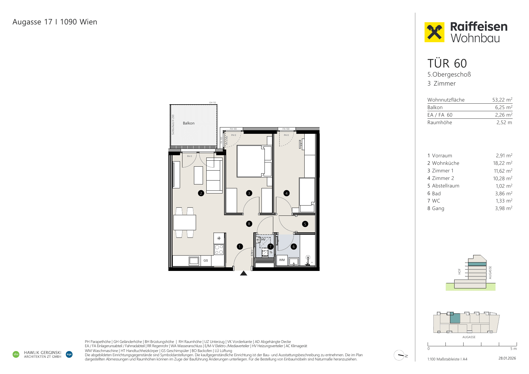 Grundriss Top 60 — Augasse 17 — 3 Zimmer — 53,2 m² — 5th floor