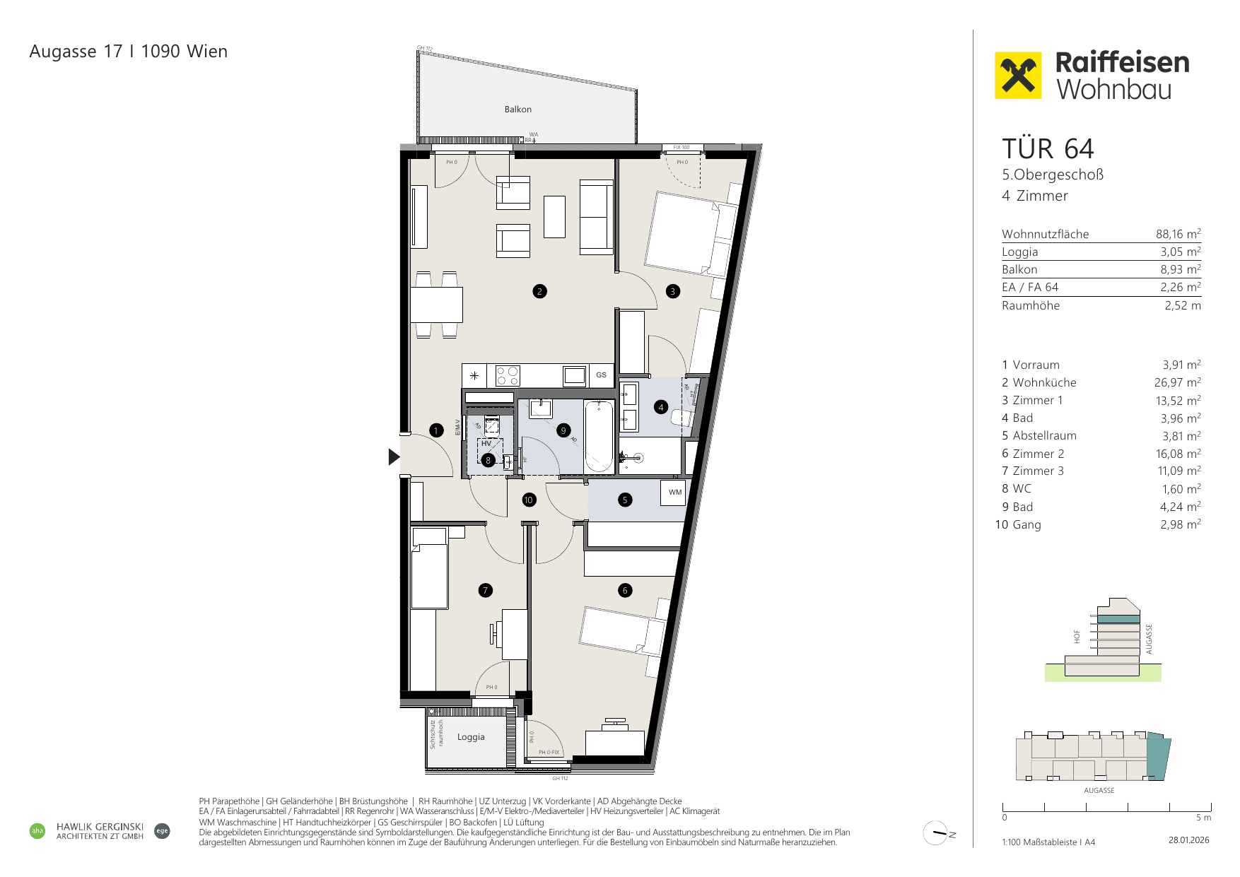 Grundriss Top 64 — Augasse 17 — 4 Zimmer — 88,2 m² — 5th floor