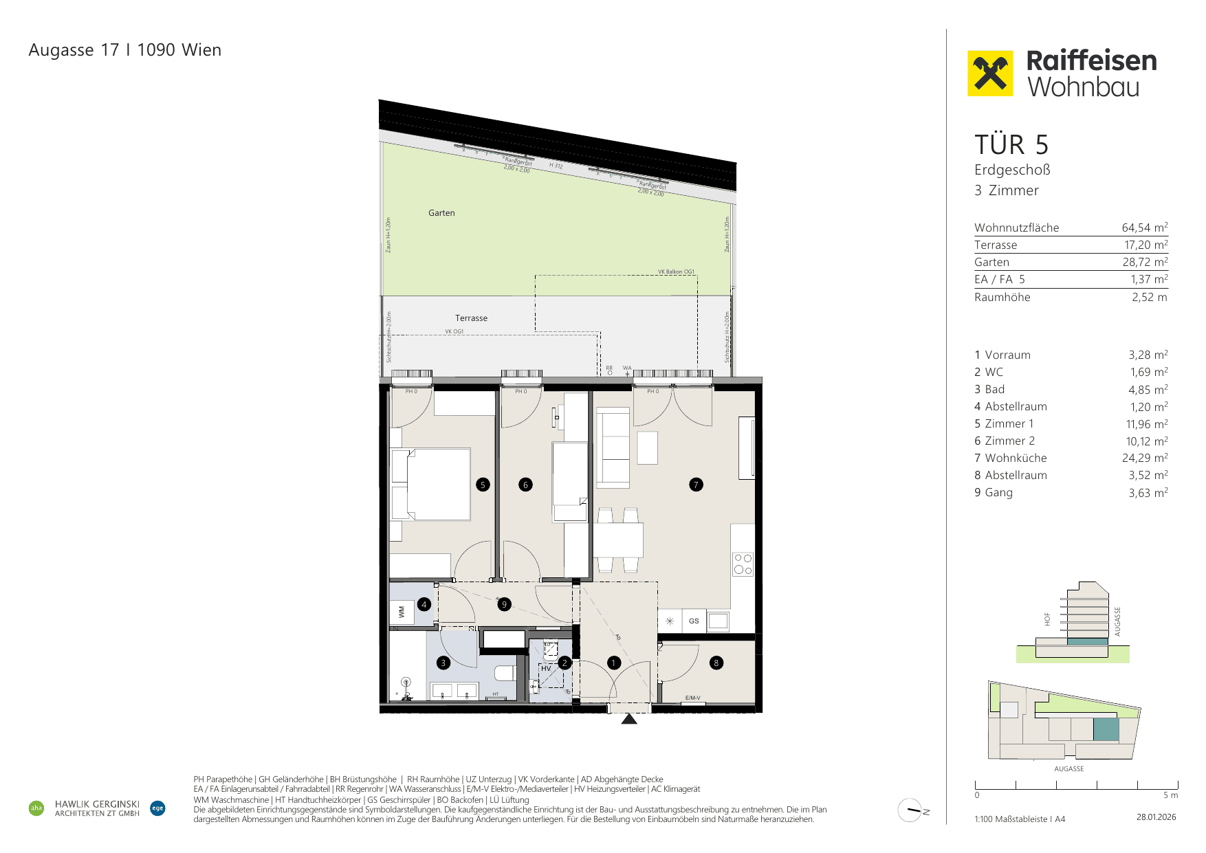 Grundriss Top 05 — Augasse 17 — 3 Zimmer — 64,5 m² — Ground floor