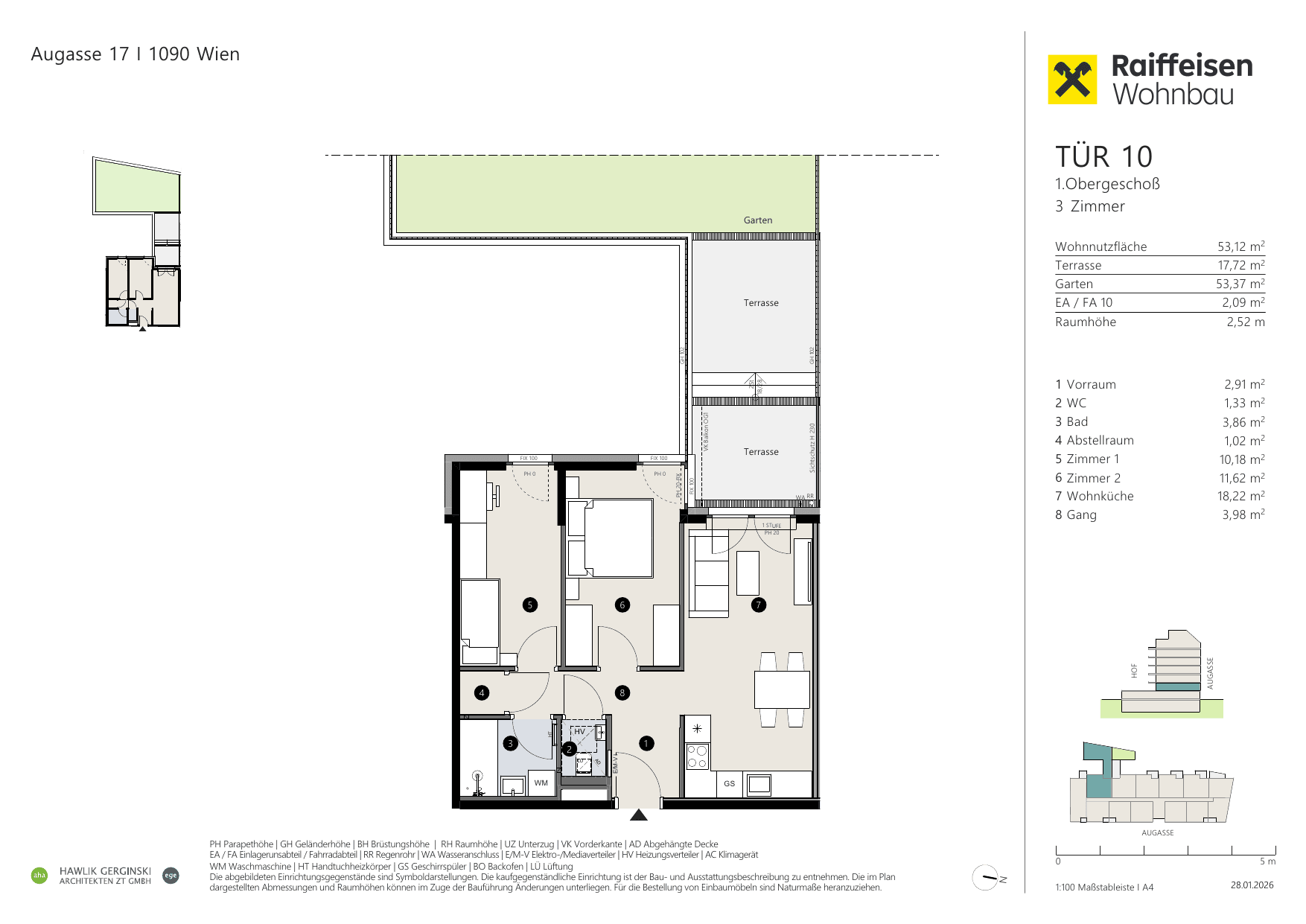 Grundriss Top 10 — Augasse 17 — 3 Zimmer — 53,1 m² — 1st floor
