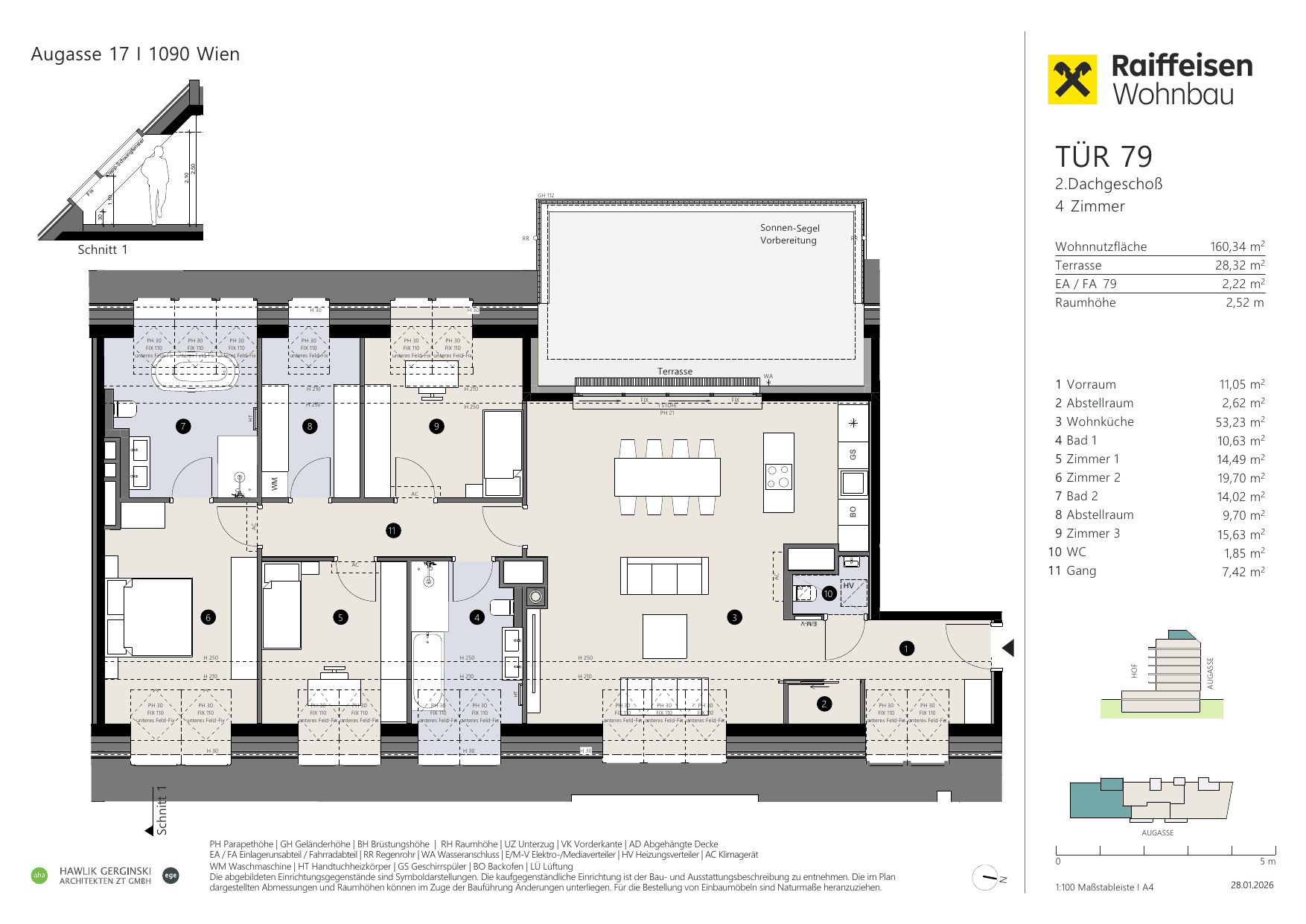 Grundriss Top 79 — Augasse 17 — 4 Zimmer — 160,3 m² — 2nd attic floor