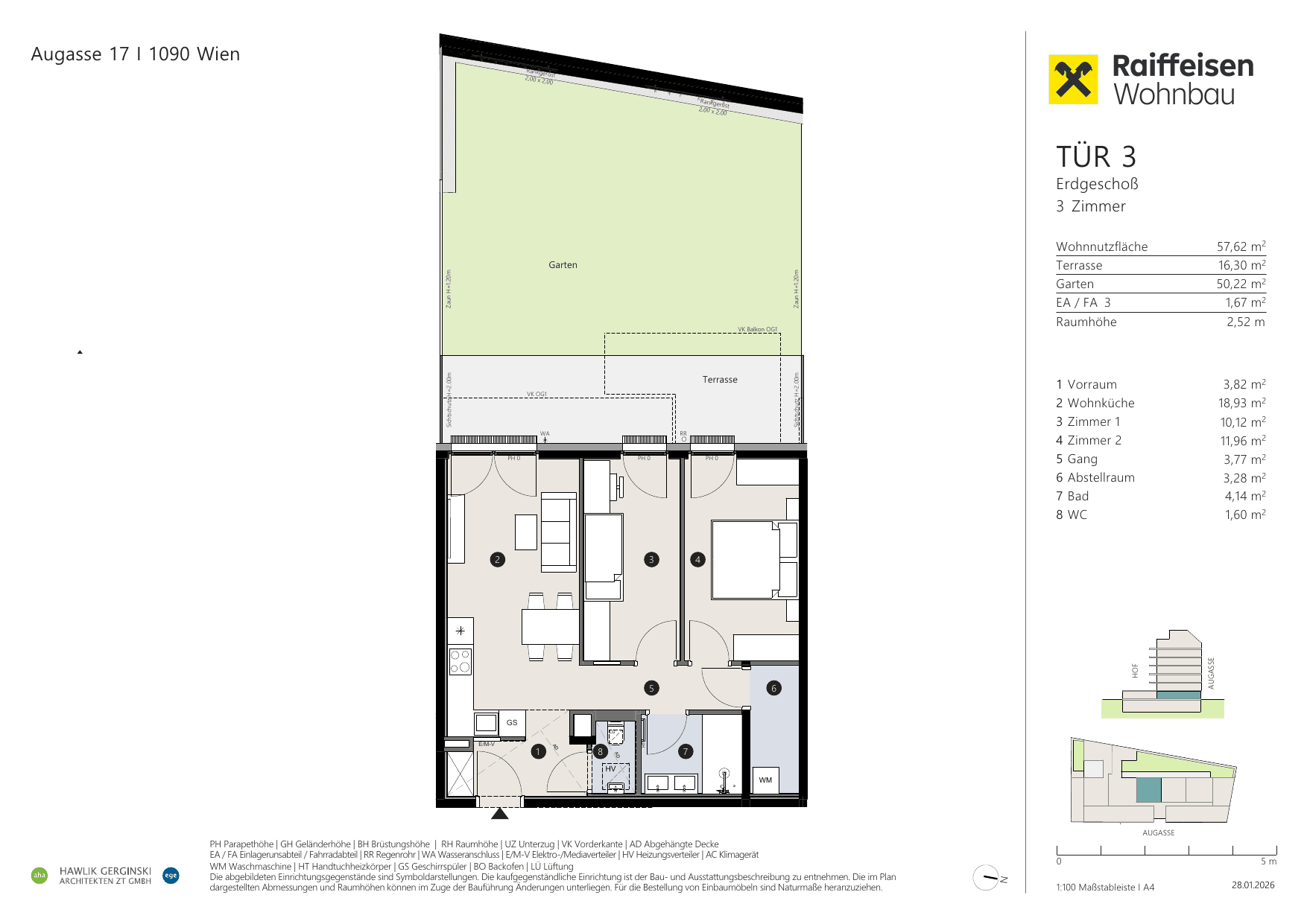 Grundriss Top 03 — Augasse 17 — 3 Zimmer — 57,6 m² — Ground floor