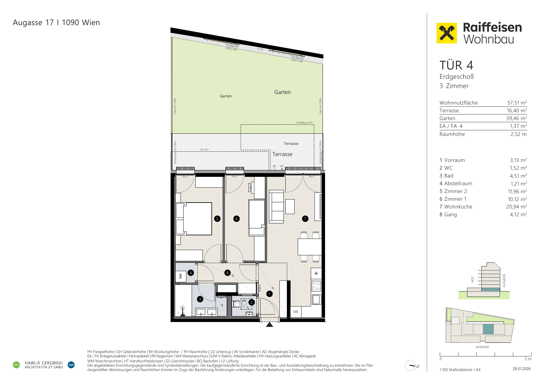 Grundriss Top 04 — Augasse 17 — 3 Zimmer — 57,5 m² — Ground floor
