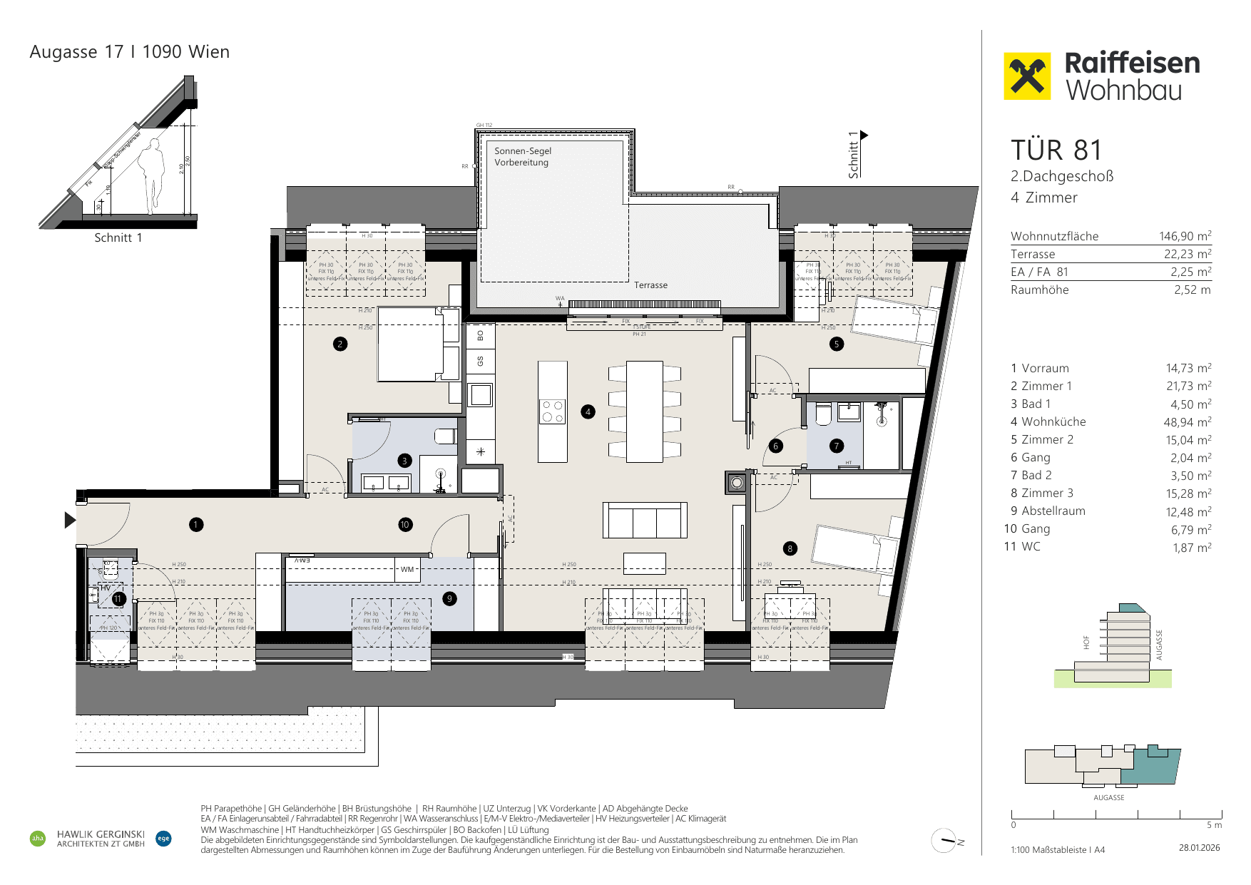 Grundriss Top 81 — Augasse 17 — 4 Zimmer — 146,9 m² — 2nd attic floor