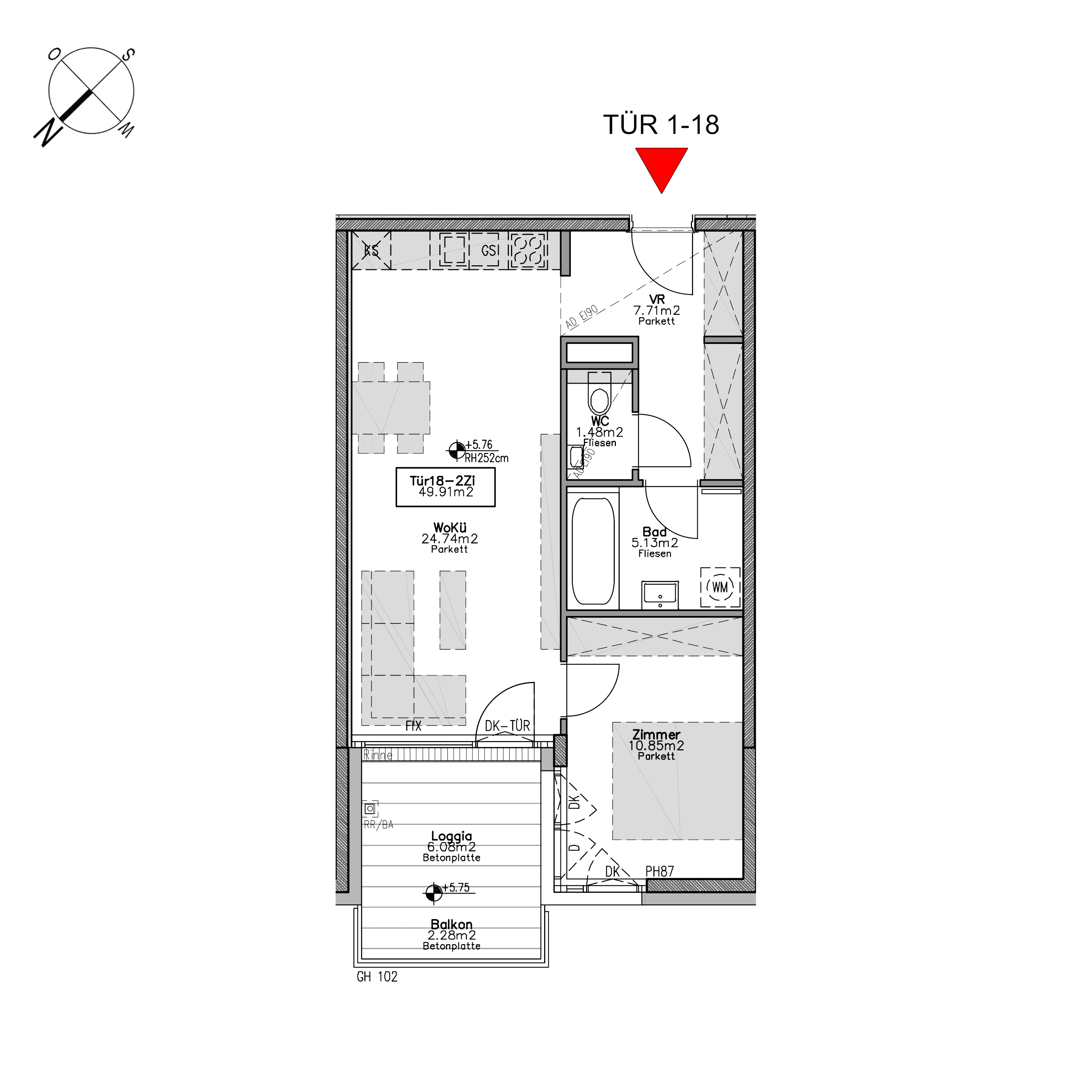 Grundriss TOP 1.18 — Beverly Hietzing — 2 Zimmer — 56 m² — 1st floor