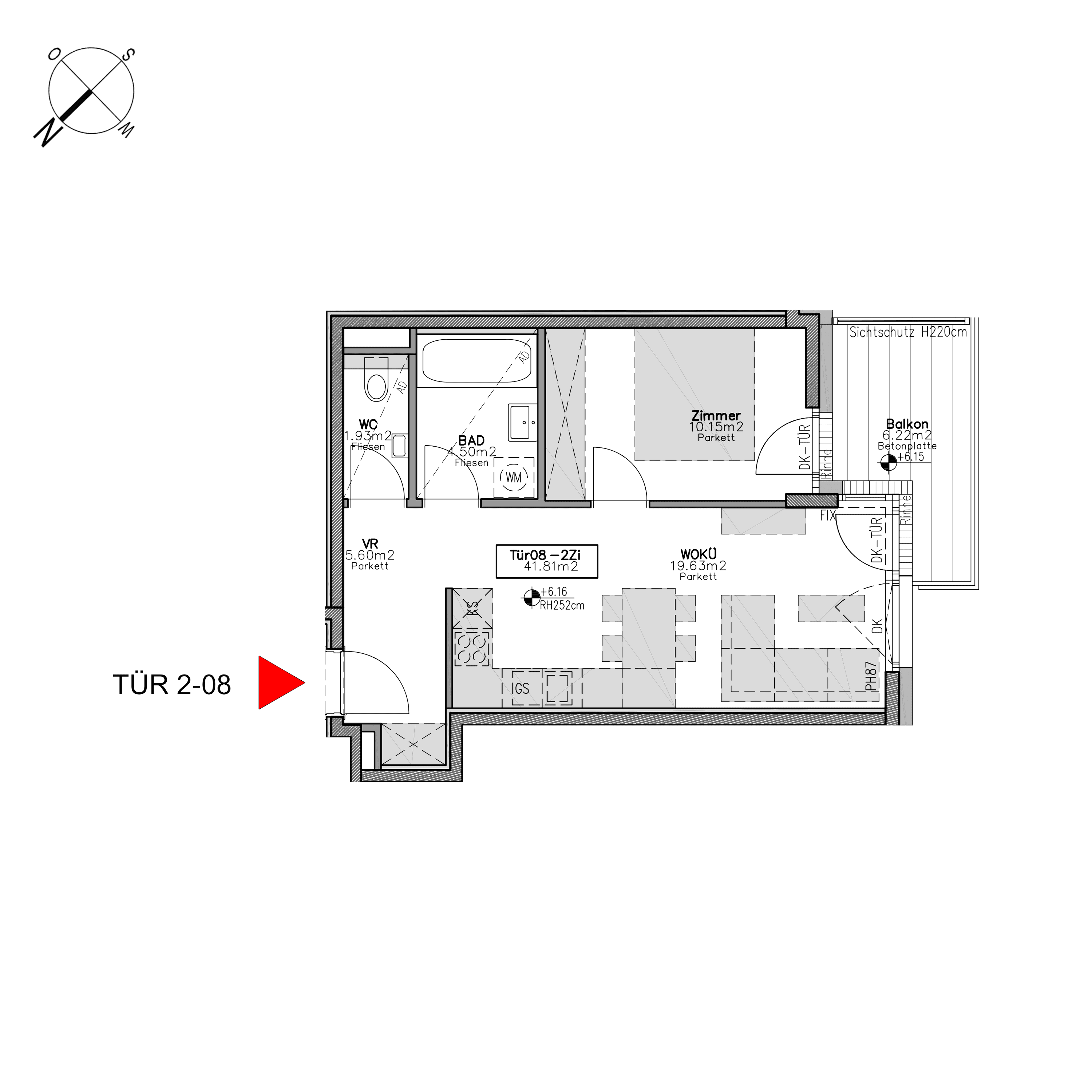 Grundriss TOP 2.8 — Beverly Hietzing — 2 Zimmer — 41,9 m² — 2nd floor
