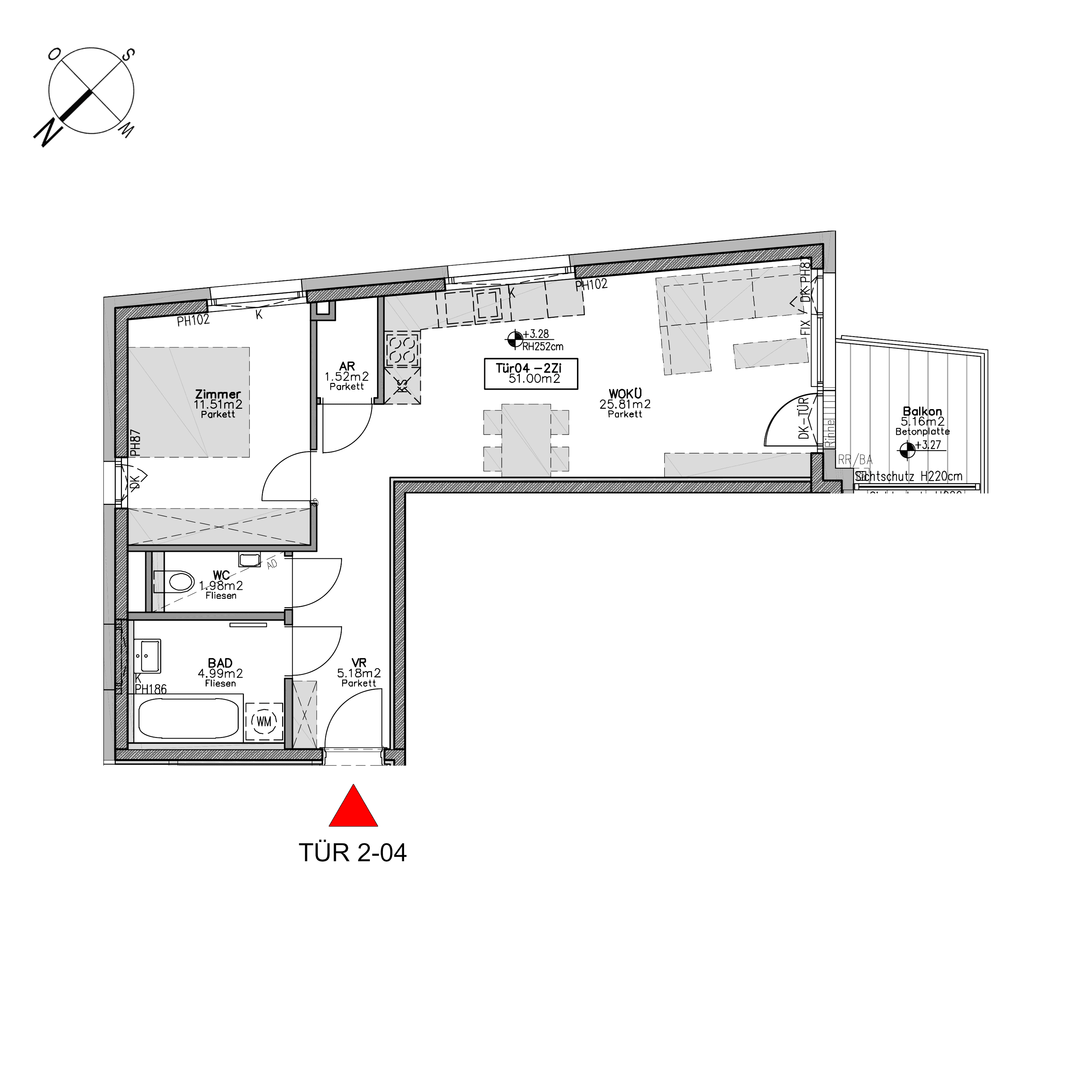 Grundriss TOP 2.4 — Beverly Hietzing — 2 Zimmer — 51 m² — 1st floor