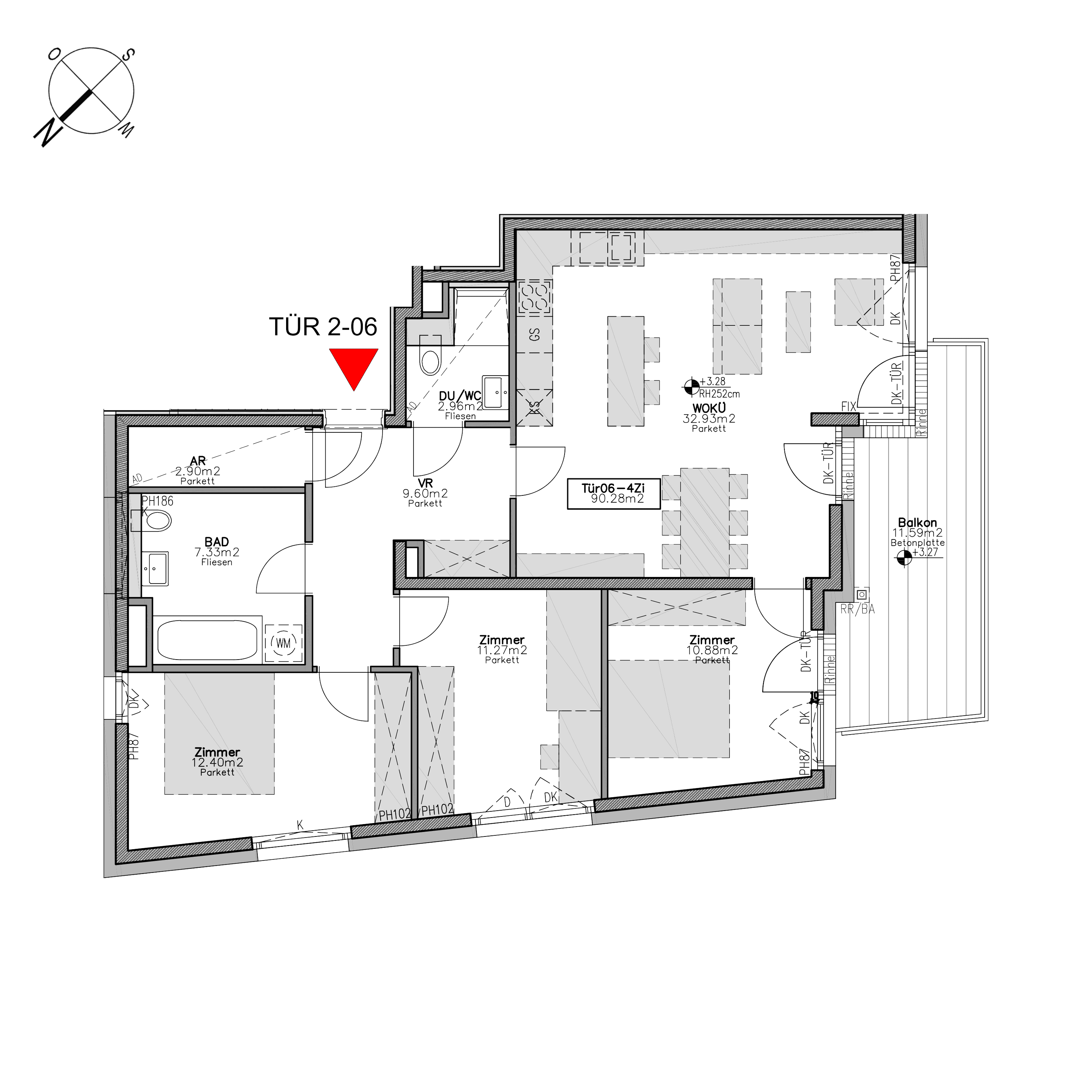 Grundriss TOP 2.6 — Beverly Hietzing — 4 Zimmer — 90,3 m² — 1st floor