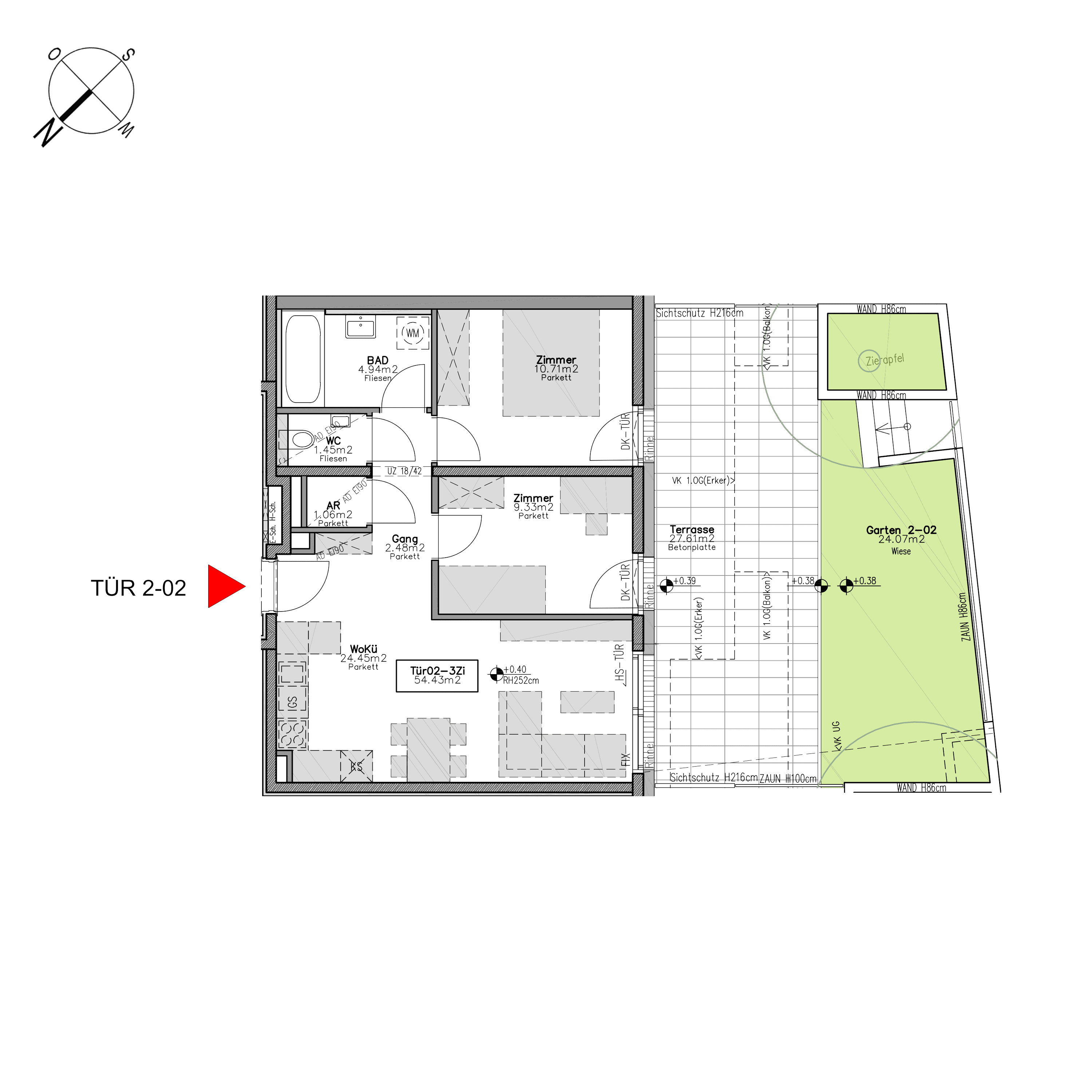 Grundriss TOP 2.2 — Beverly Hietzing — 3 Zimmer — 54,5 m² — Ground floor