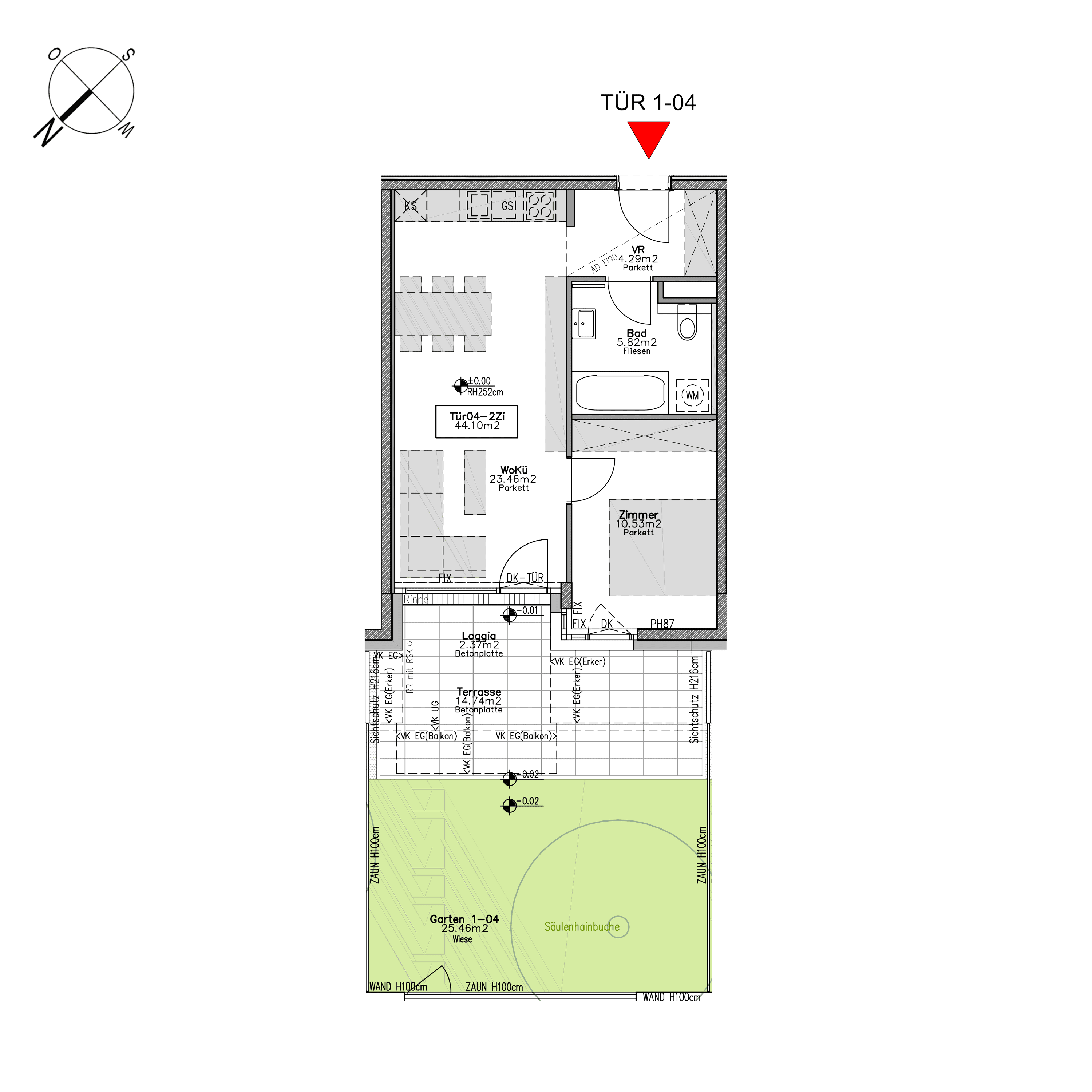 Grundriss TOP 1.4 — Beverly Hietzing — 2 Zimmer — 46,5 m² — Ground floor