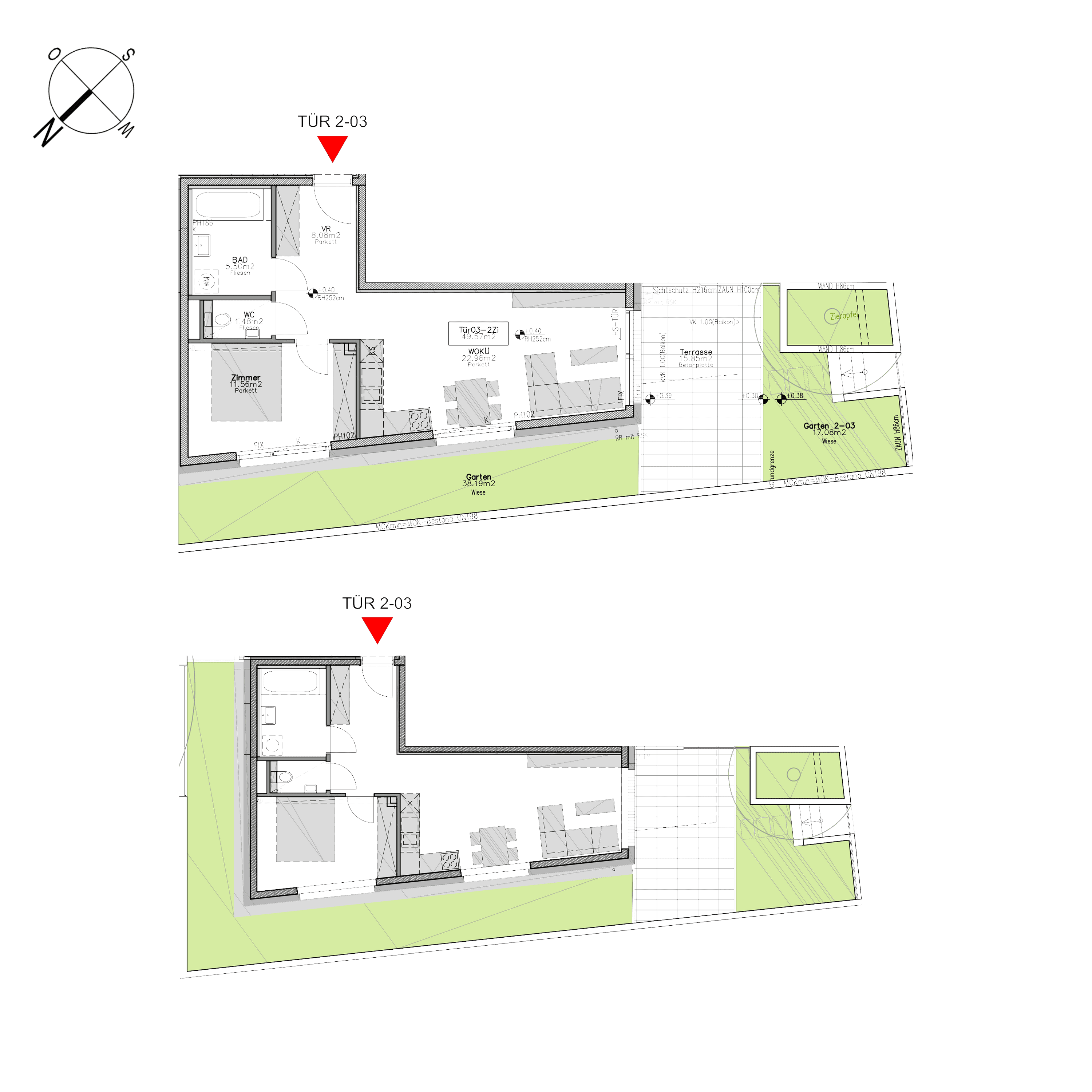 Grundriss TOP 2.3 — Beverly Hietzing — 2 Zimmer — 49,6 m² — Ground floor