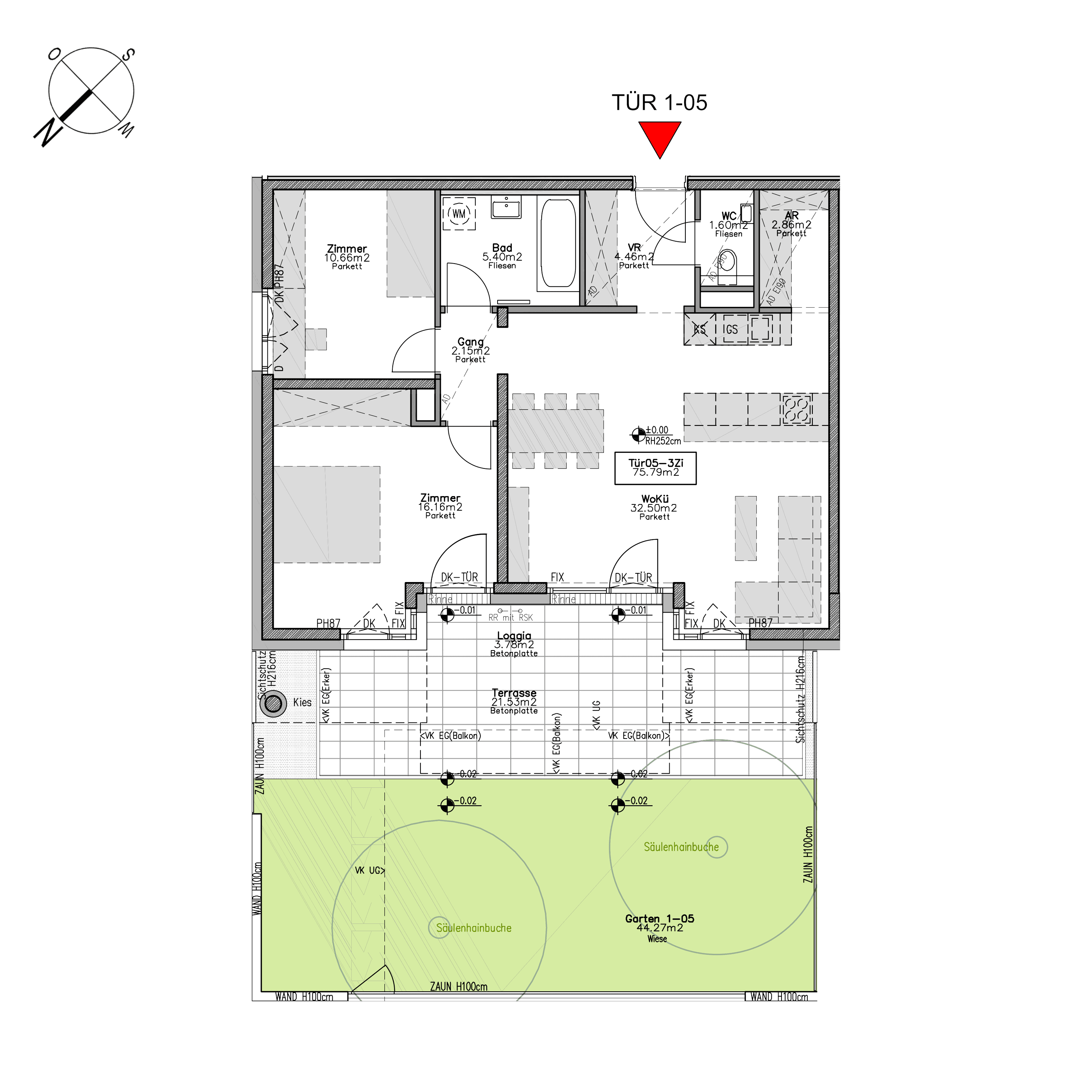 Grundriss TOP 1.5 — Beverly Hietzing — 3 Zimmer — 79,6 m² — Ground floor