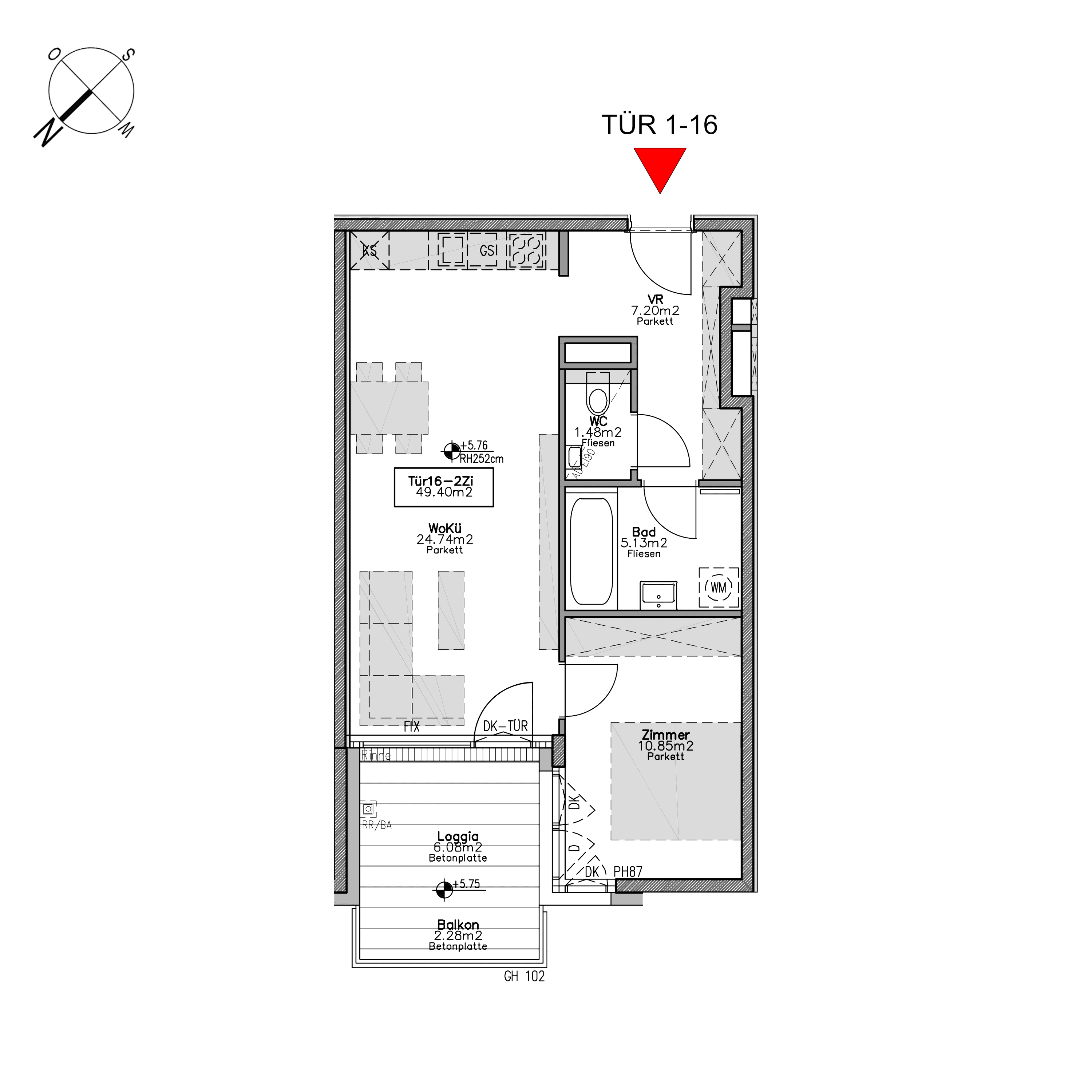 Grundriss TOP 1.16 — Beverly Hietzing — 2 Zimmer — 55,5 m² — 1st floor
