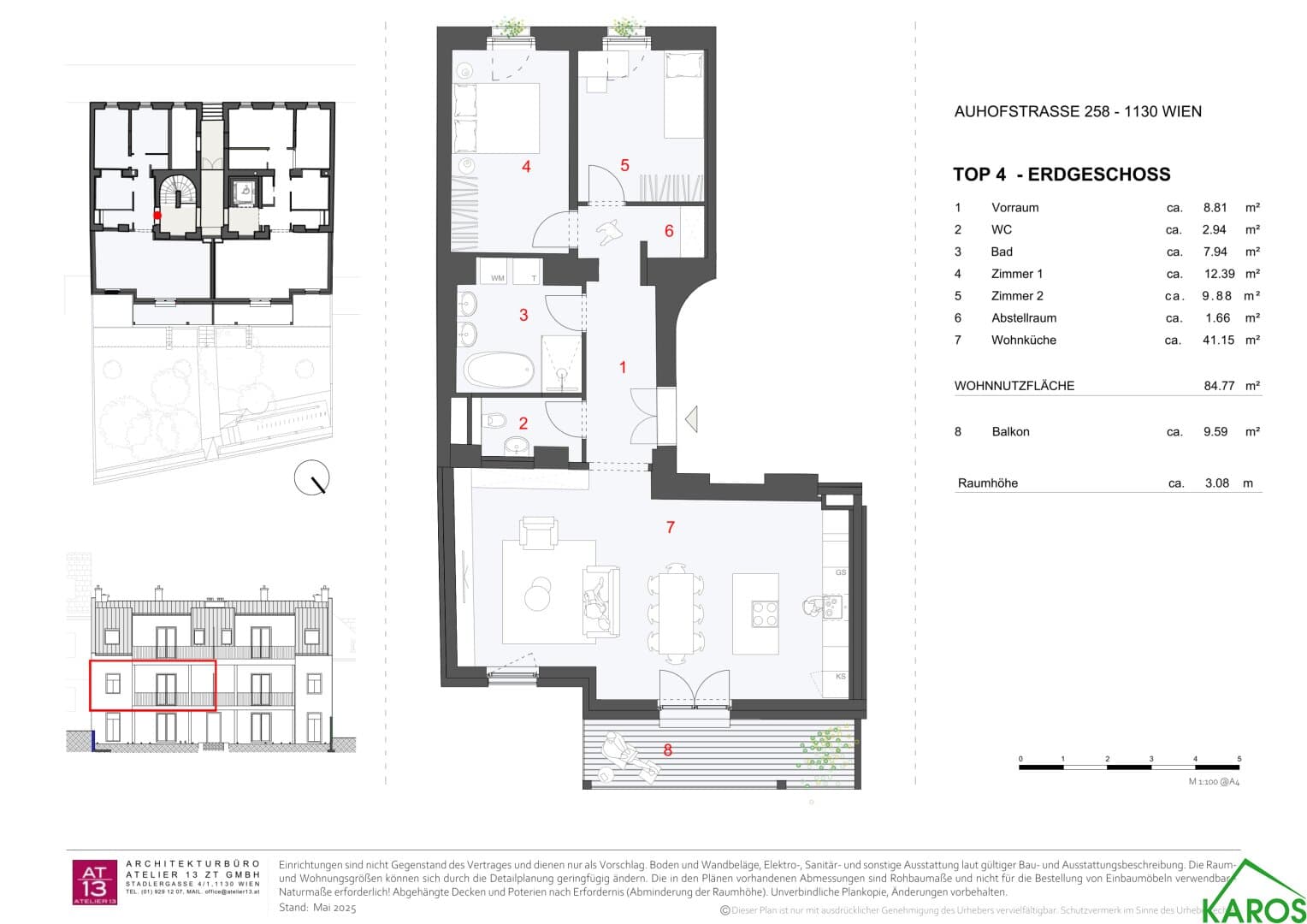 Floorplan Top 4 — Nr. 258 Auhofstraße — 3 Rooms — 84.8 m² — 1st floor — Garten