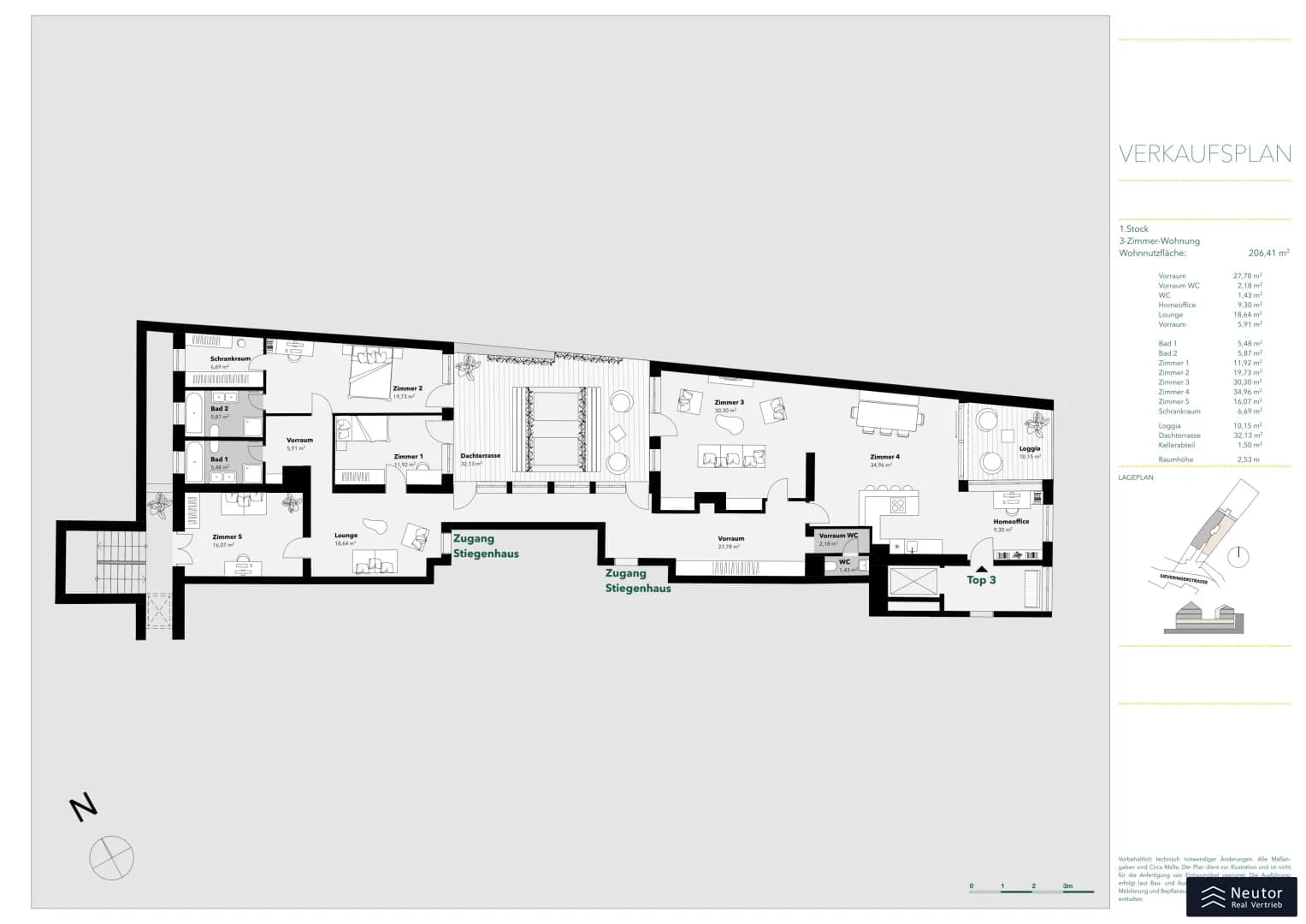Grundriss Top 3 (5-Zimmer Variante) — Aurora Terra — 5 Zimmer — 207,4 m² — 1st floor