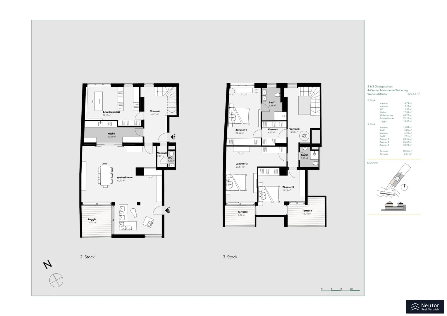 Grundriss Top 6 (Maisonette) — Aurora Terra — 5 Zimmer — 227,6 m² — 2nd floor / 3rd floor