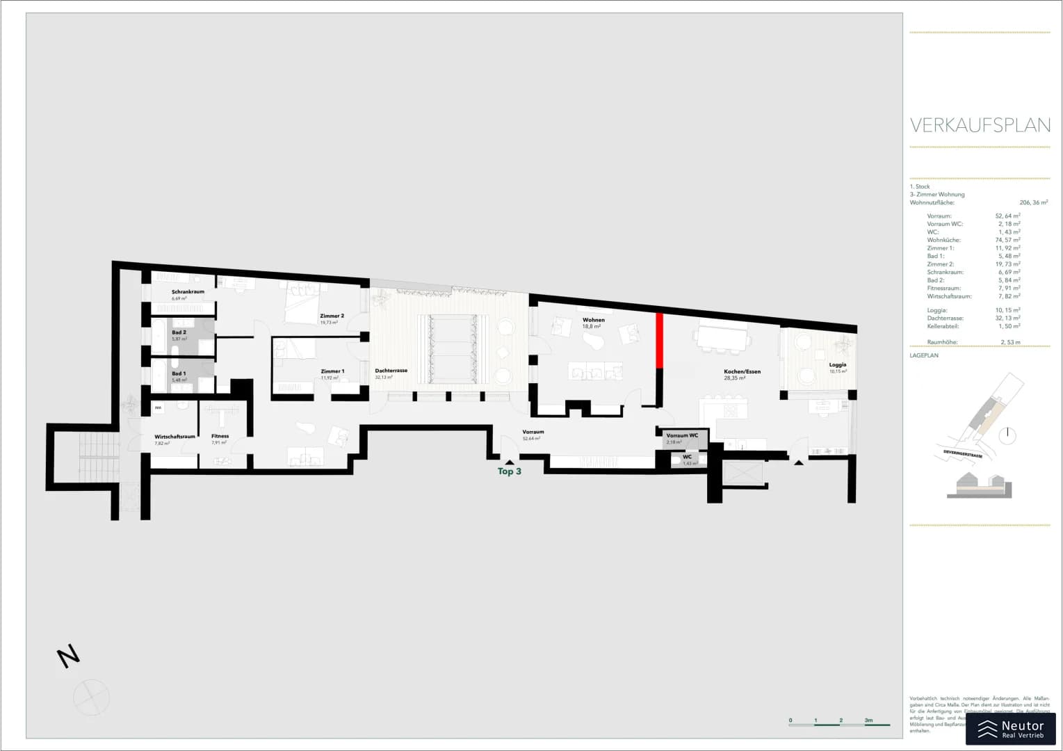 Grundriss Top 3 (4-Zimmer Variante) — Aurora Terra — 4 Zimmer — 207,4 m² — 1st floor