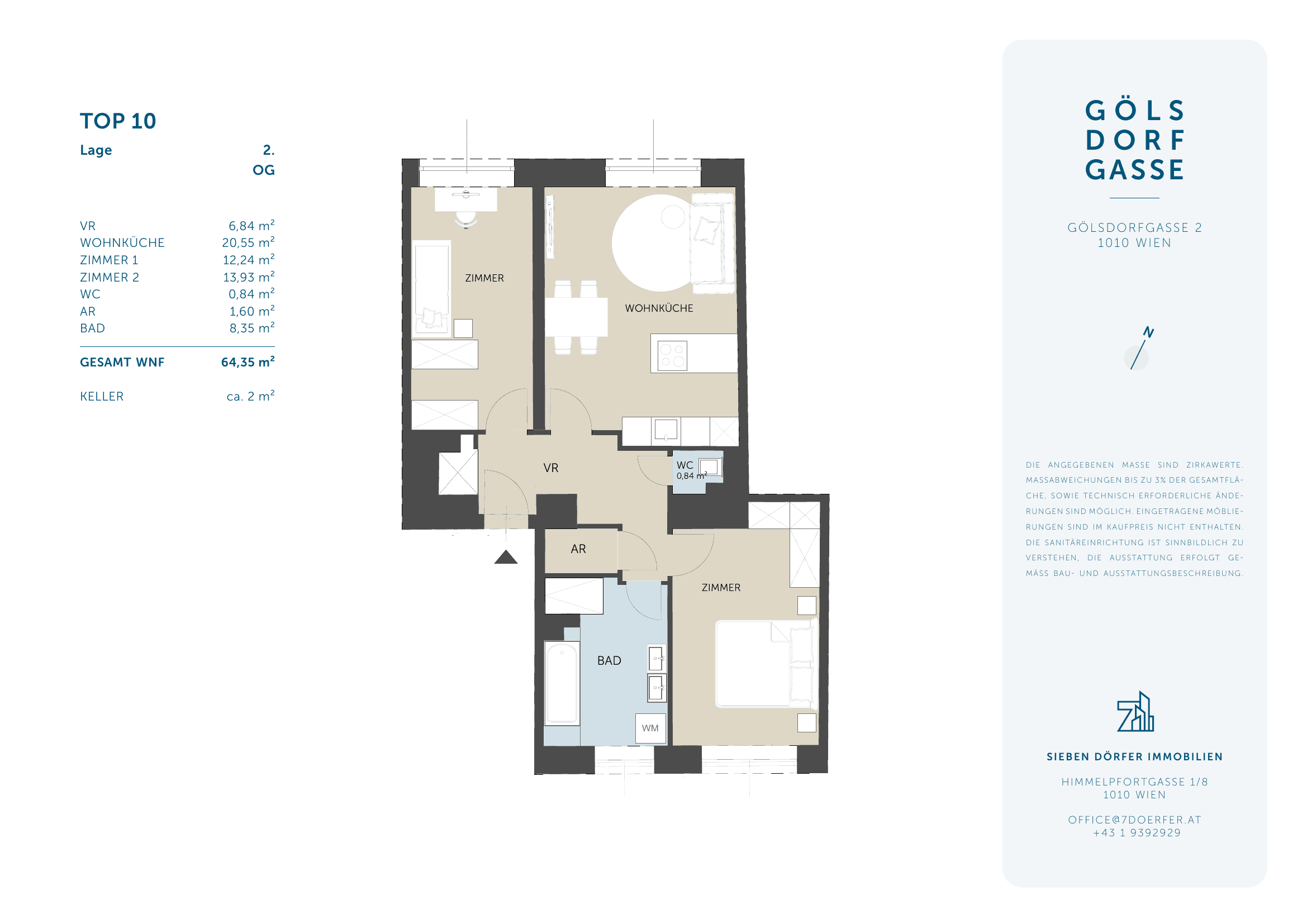 Grundriss 10 — Aus Alt mach Neu — 3 Zimmer — 64,4 m² — 2nd floor — Elegantes Cityrefugium nahe Rudolfsplatz – komplett saniert & stilvoll möbliert, neuwertig, gehoben