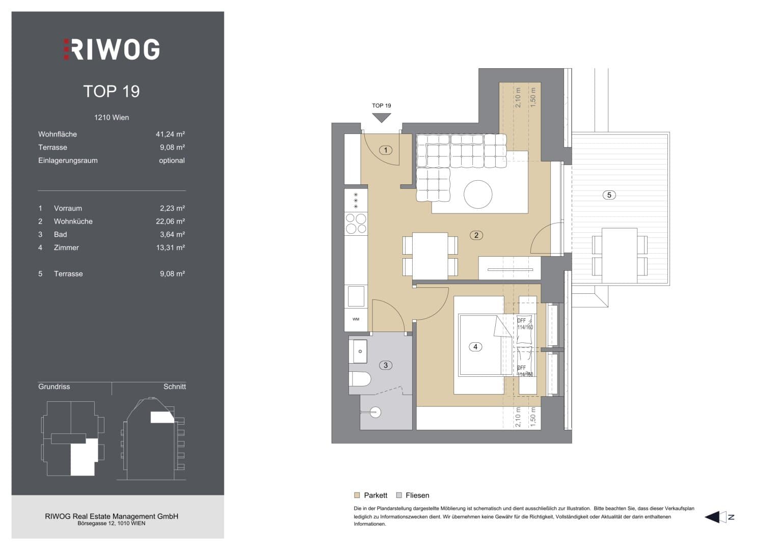 Grundriss Top 19 — Bahnsteggasse I — 2 Zimmer — 41 m² — 1st attic floor — Terrasse