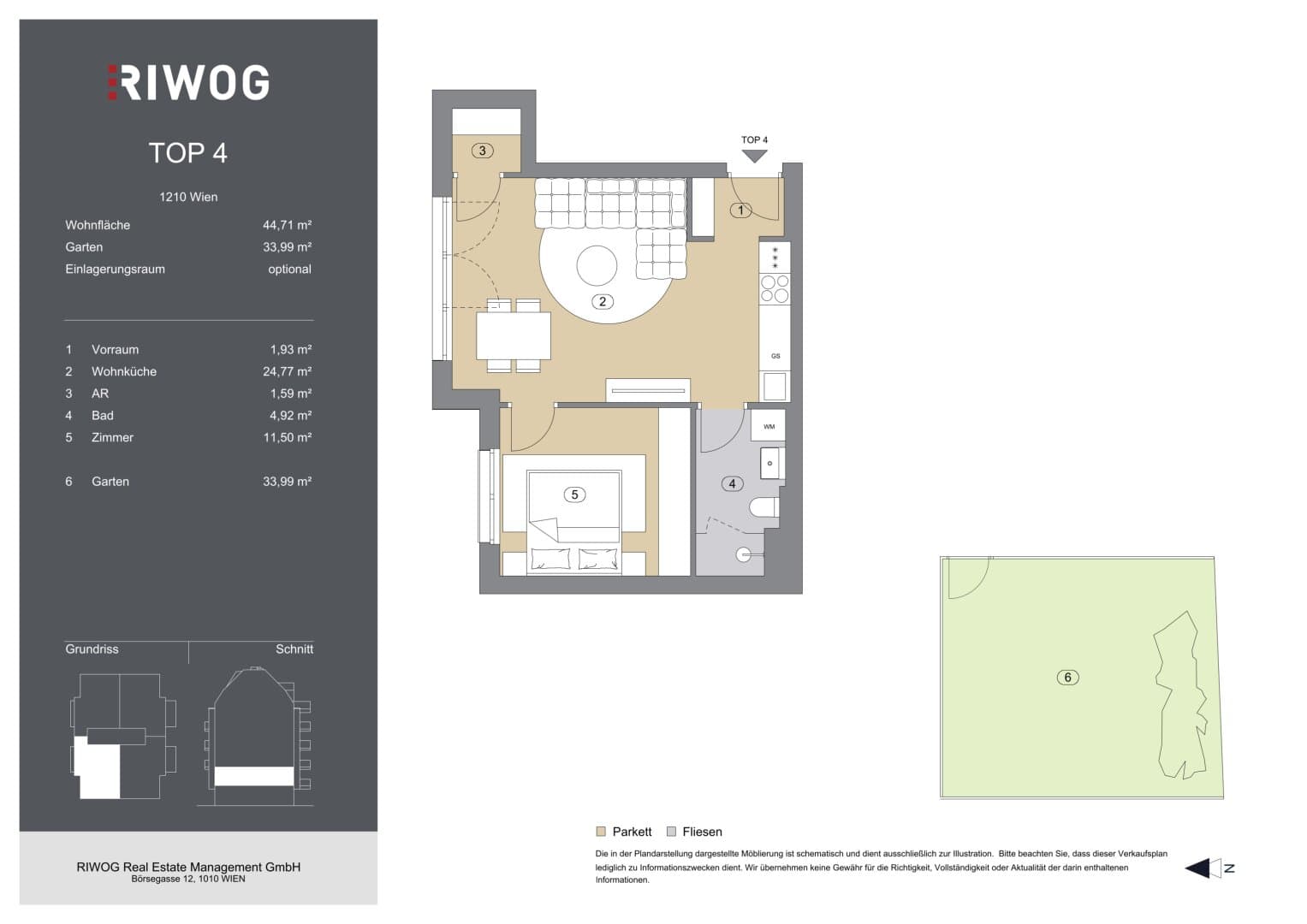 Grundriss Top 4 — Bahnsteggasse I — 2 Zimmer — 45 m² — 1st floor — Garten