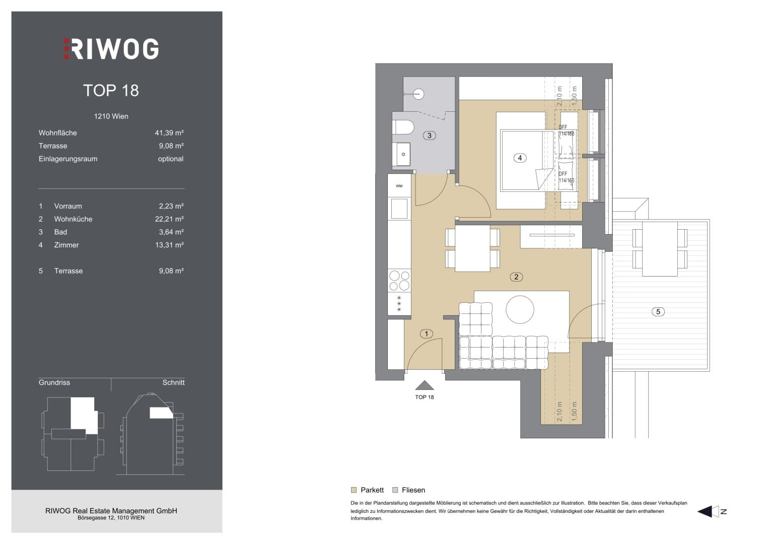 Grundriss Top 18 — Bahnsteggasse I — 2 Zimmer — 41 m² — 1st attic floor — Terrasse