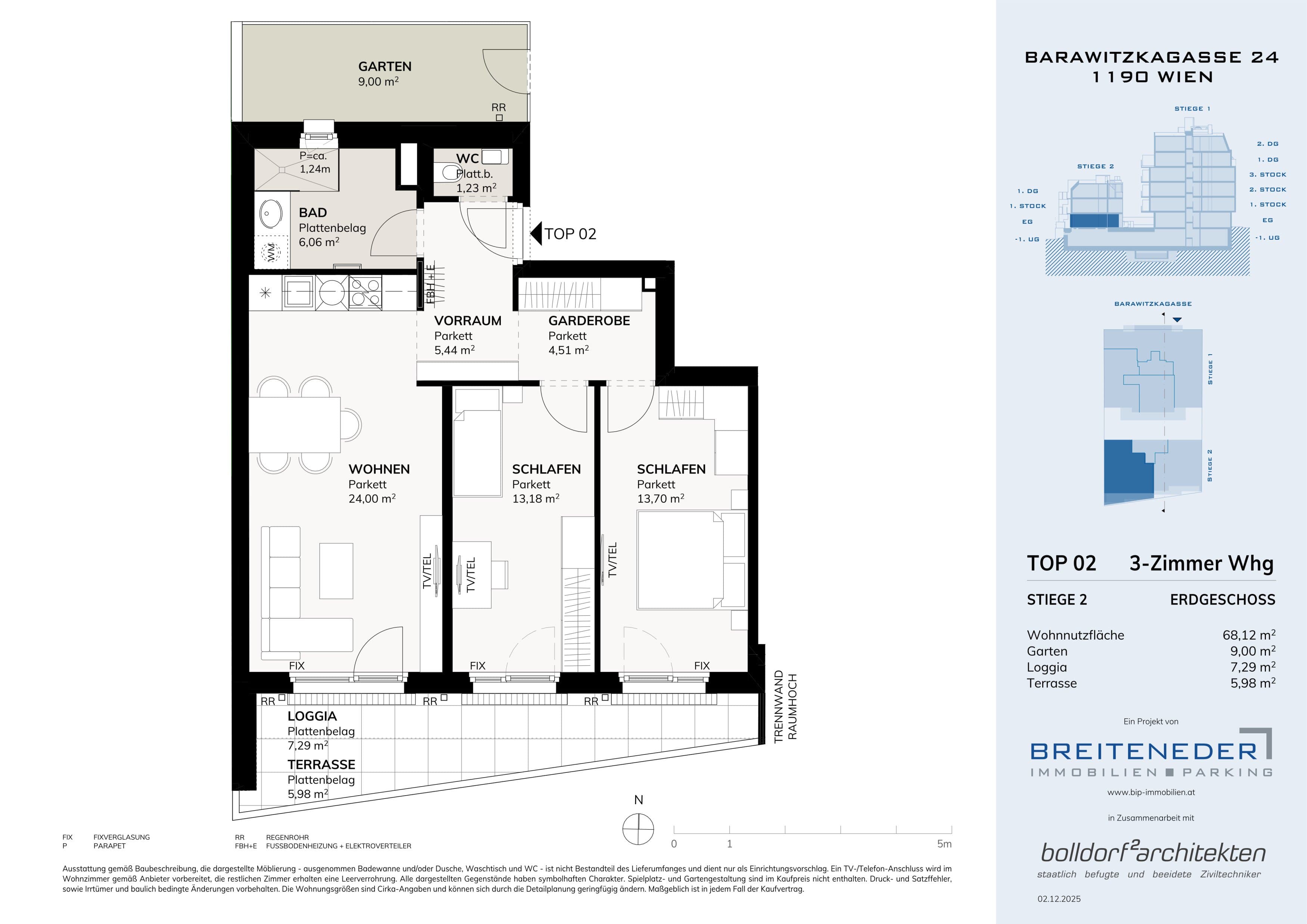 Grundriss Top EG 68,12m2 — Barawitzkagasse 24 — 3 Zimmer — 68,1 m² — Ground floor