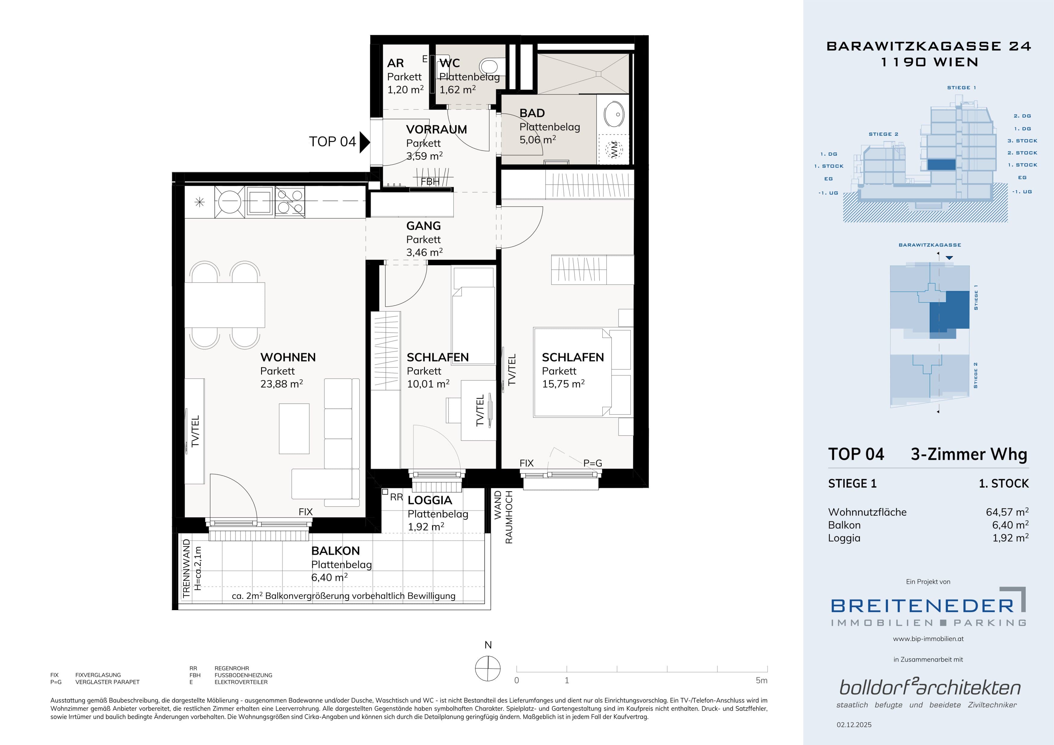 Grundriss 1. Etage 4 — Barawitzkagasse 24 — 2 Zimmer — 48,8 m² — 1st floor