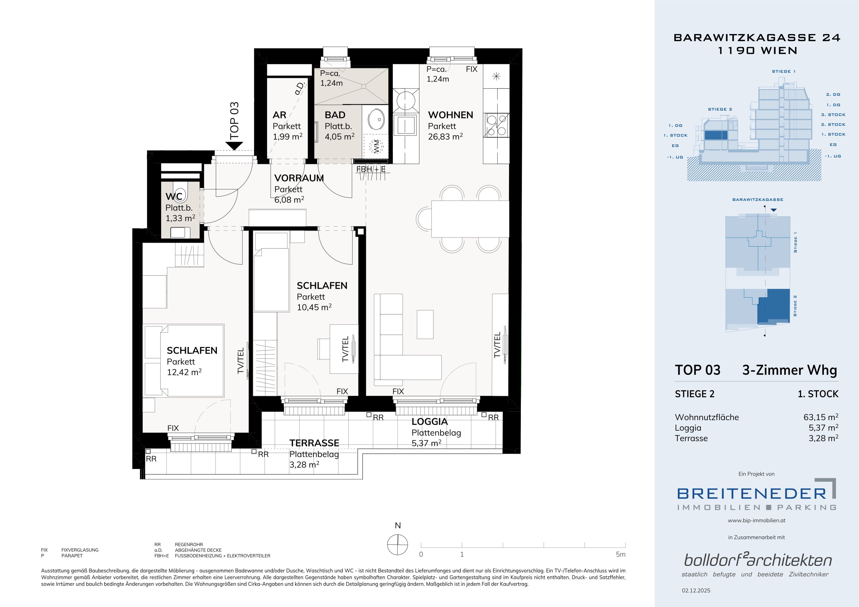 Grundriss 1. Etage 3 — Barawitzkagasse 24 — 3 Zimmer — 68,4 m² — 1st floor — Grundriss 1/2