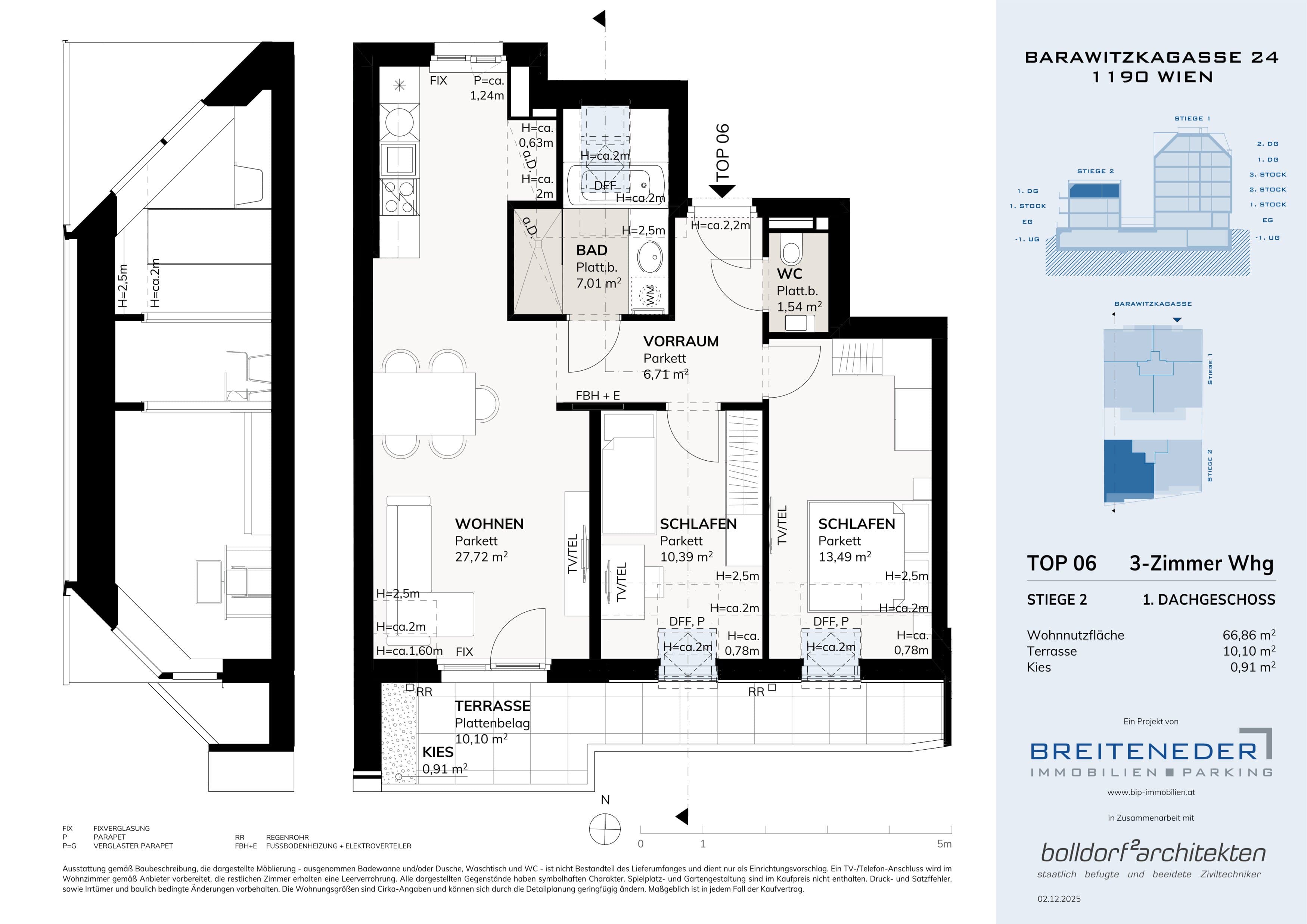 Grundriss Top 2. DG 105,54m2 — Barawitzkagasse 24 — 4 Zimmer — 105,5 m² — 2nd attic floor — Grundriss 2/4