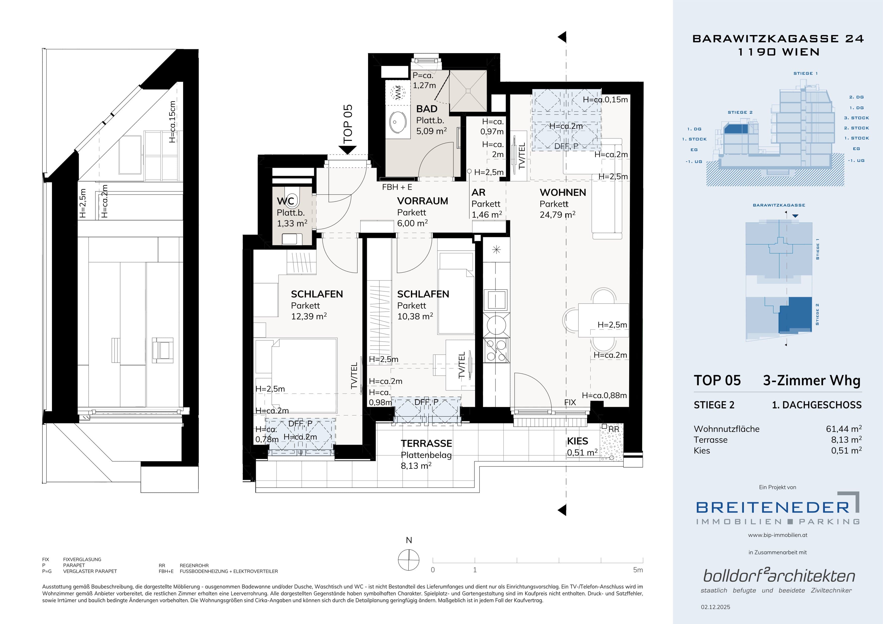 Grundriss Top 2. DG 105,54m2 — Barawitzkagasse 24 — 4 Zimmer — 105,5 m² — 2nd attic floor — Grundriss 1/4