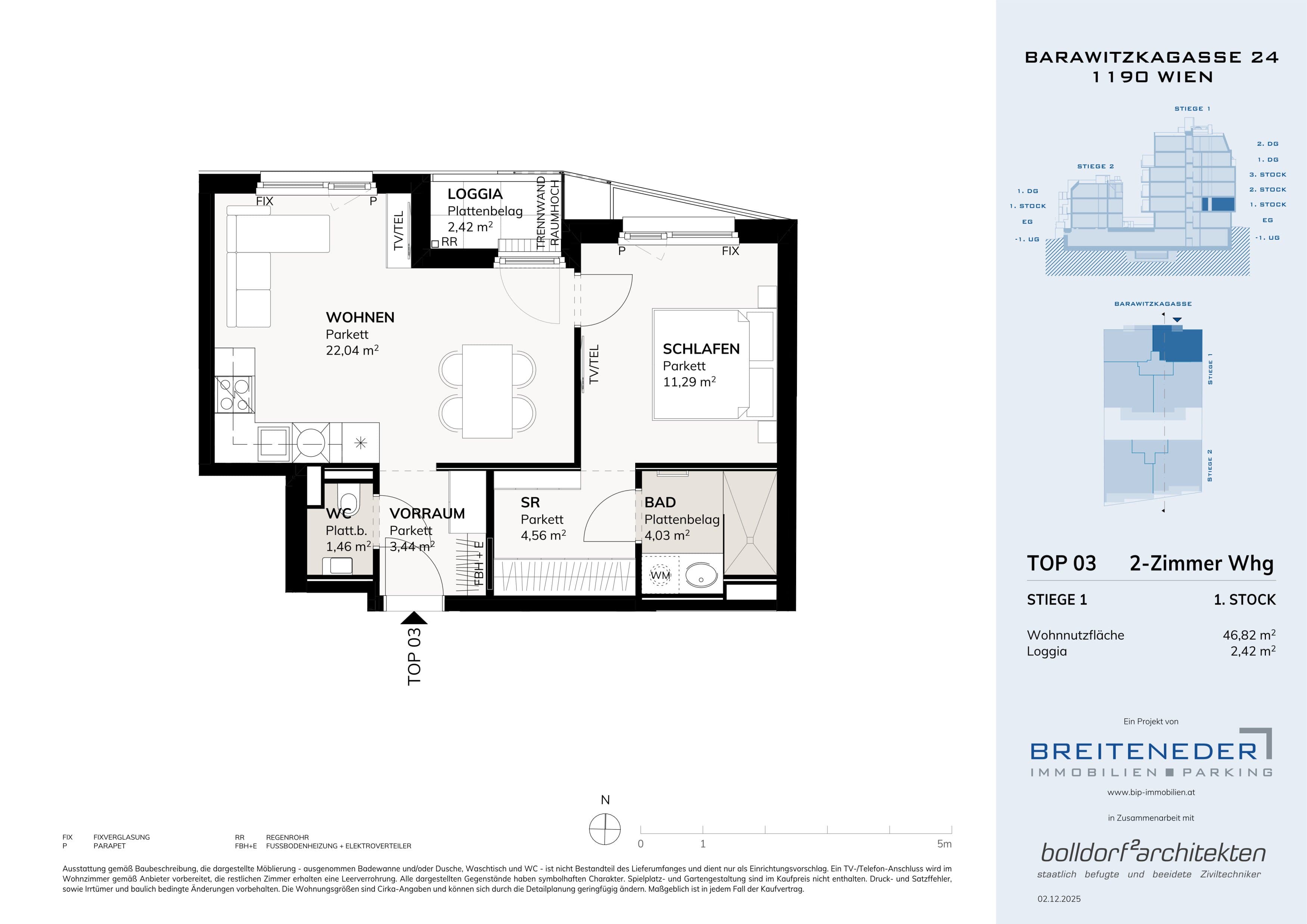 Grundriss 1. Etage 3 — Barawitzkagasse 24 — 3 Zimmer — 68,4 m² — 1st floor — Grundriss 2/2