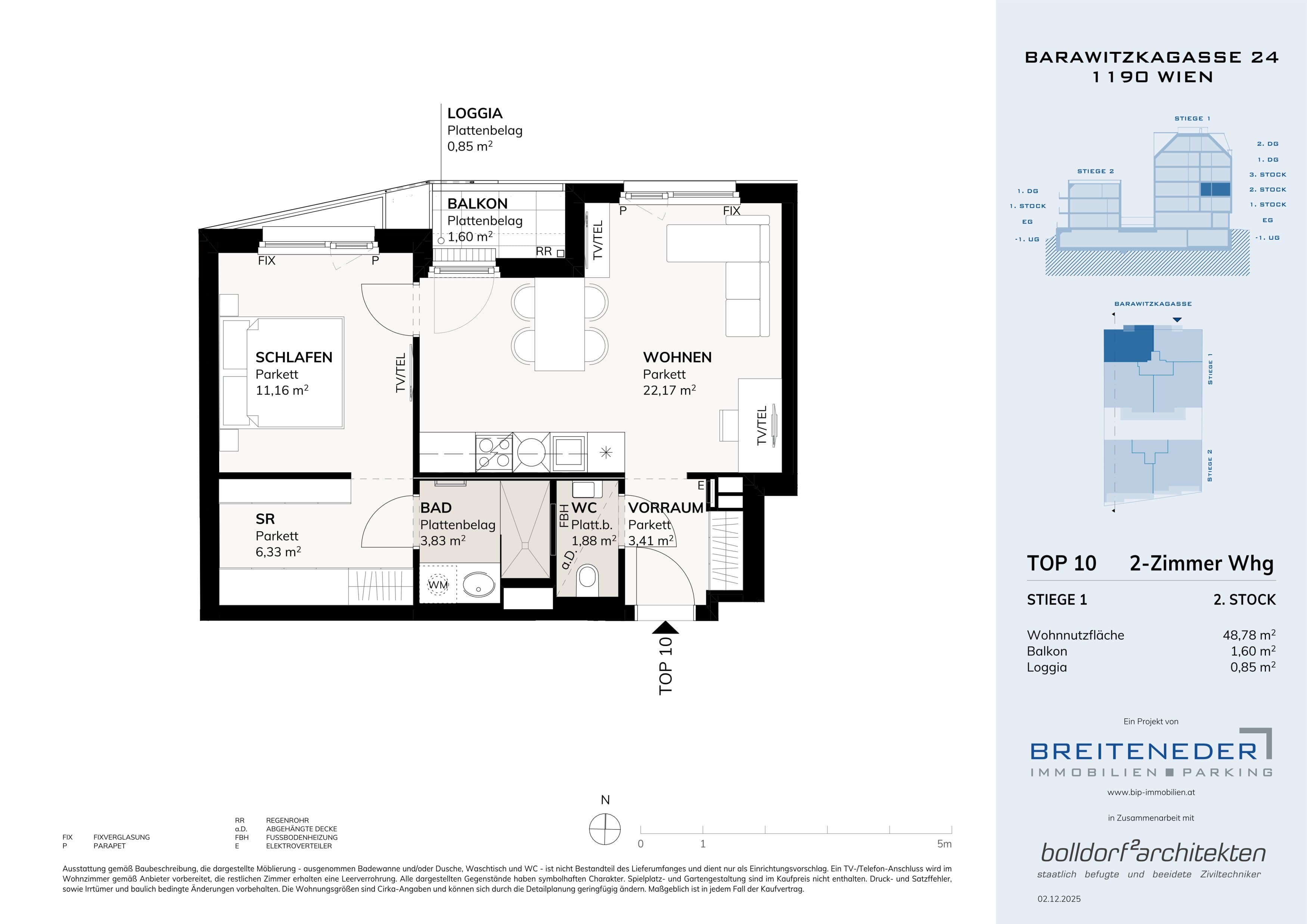 Grundriss 2. Etage 3 — Barawitzkagasse 24 — 2 Zimmer — 48,8 m² — 2nd floor