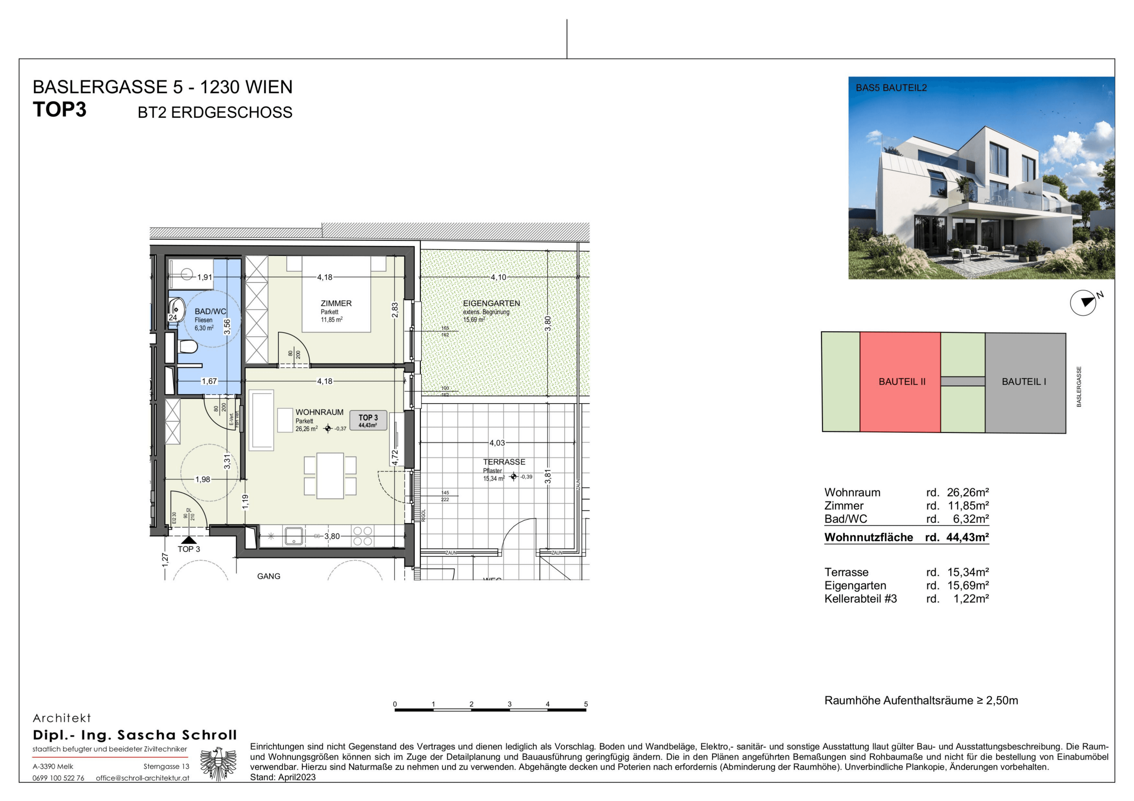 Grundriss Top 3 — Basler Gasse 5 — 2 Zimmer — 44,4 m² — Ground floor