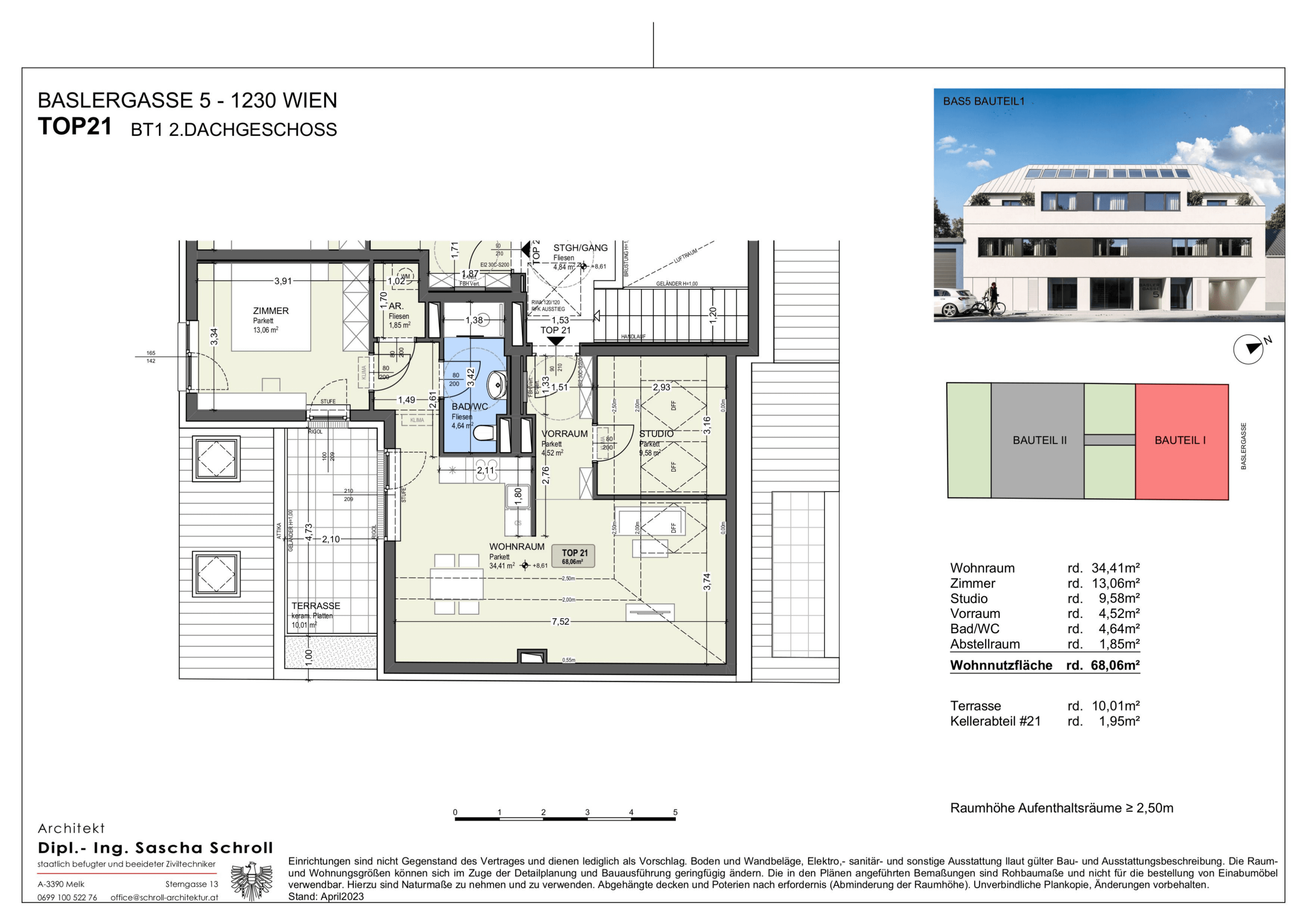 Grundriss Top 21 — Basler Gasse 5 — 3 Zimmer — 68,1 m² — 2nd attic floor