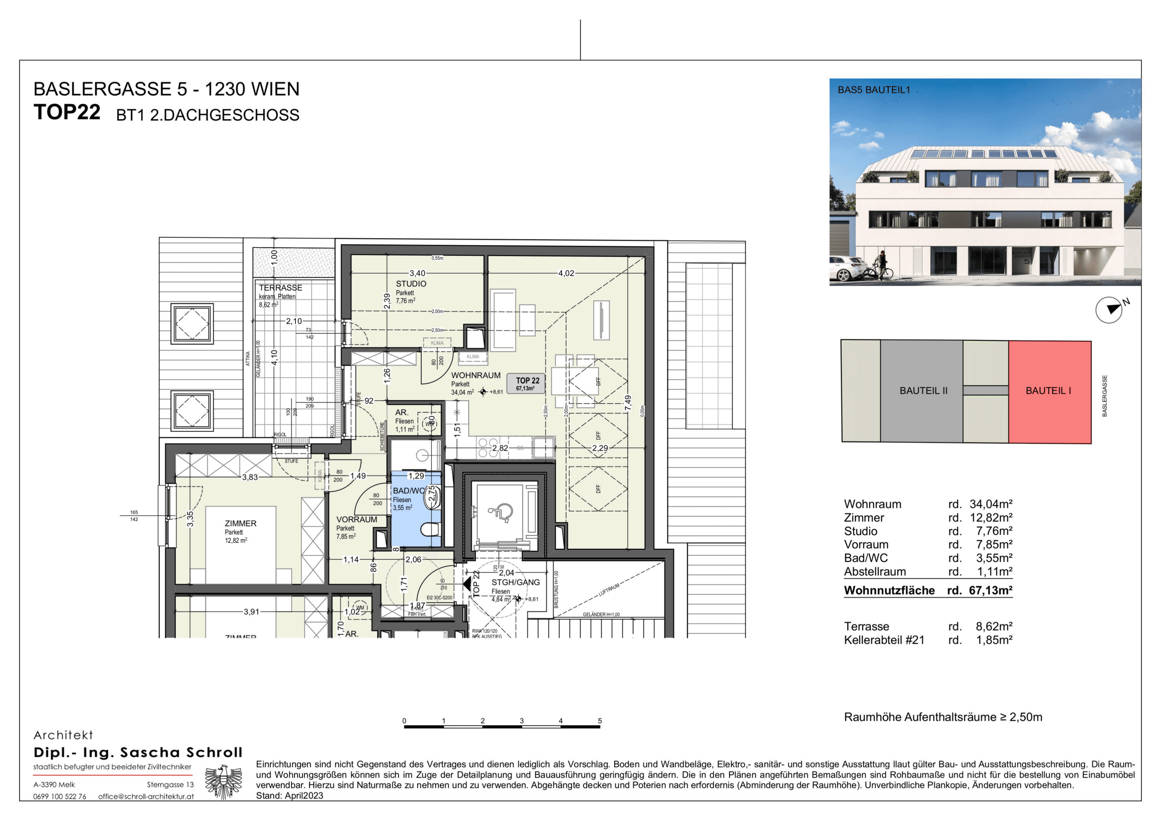 Grundriss Top 22 — Basler Gasse 5 — 3 Zimmer — 67,1 m² — 2nd attic floor