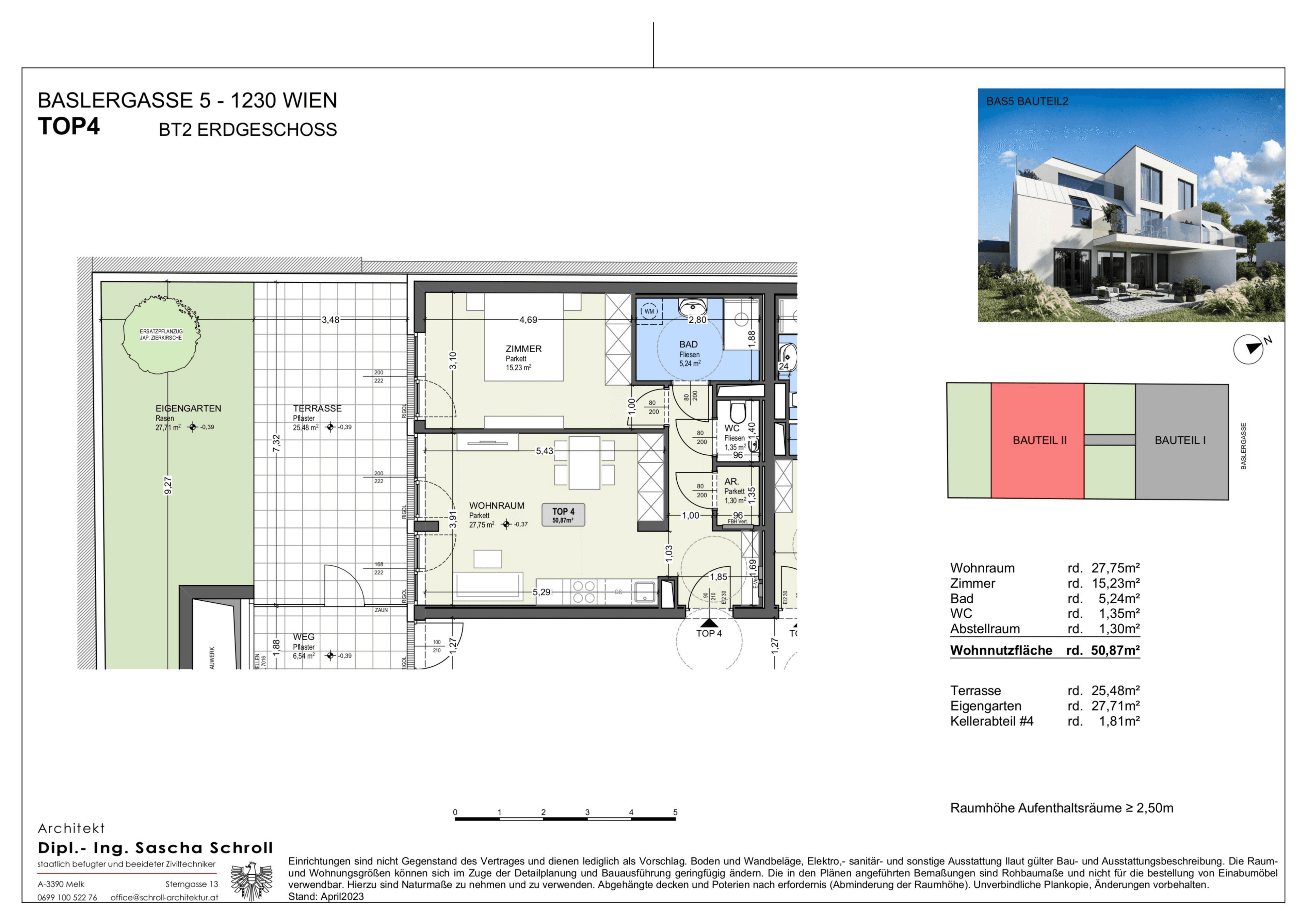 Grundriss Top 4 — Basler Gasse 5 — 2 Zimmer — 50,9 m² — Ground floor
