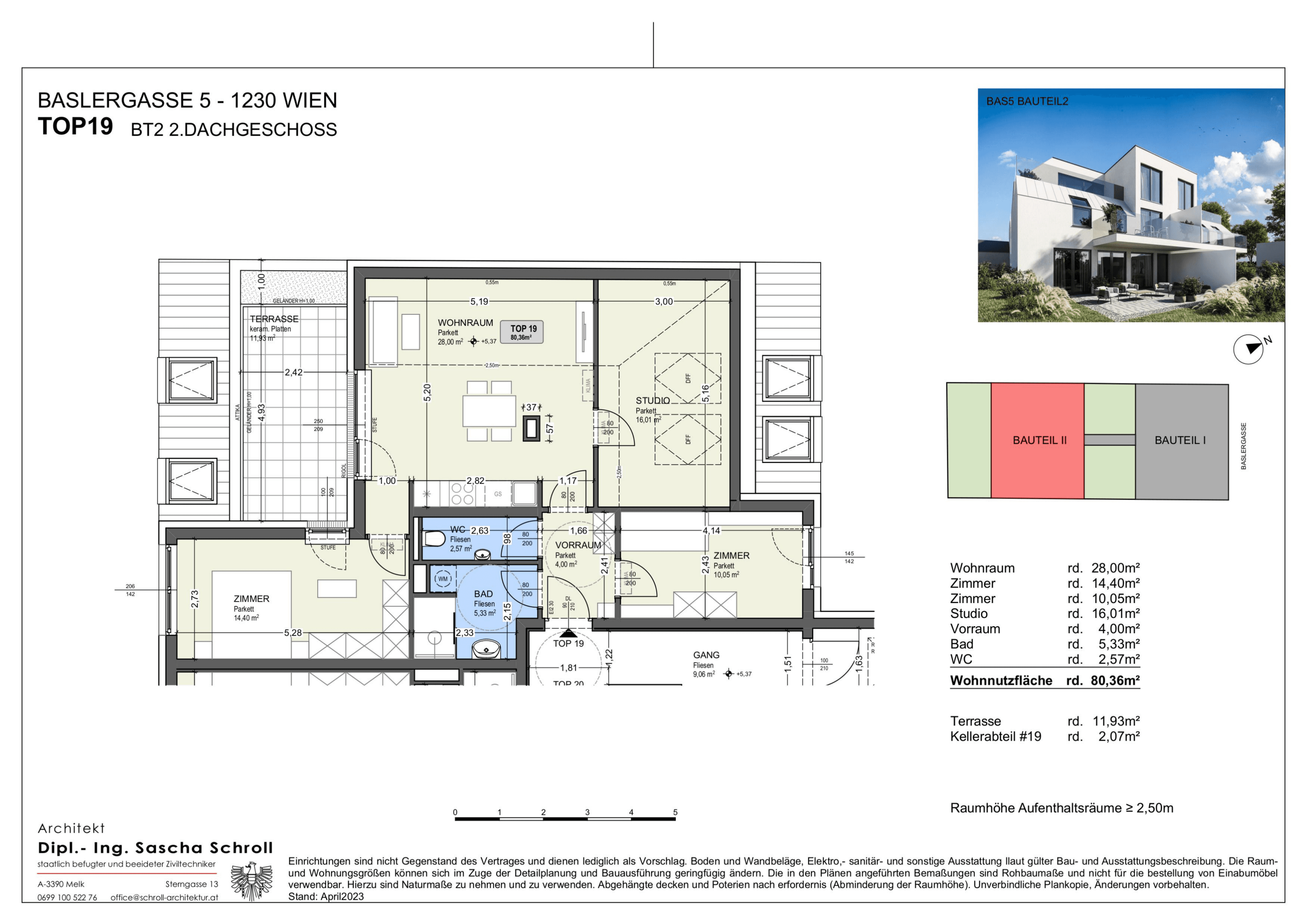 Grundriss Top 19 — Basler Gasse 5 — 4 Zimmer — 80,4 m² — 2nd attic floor