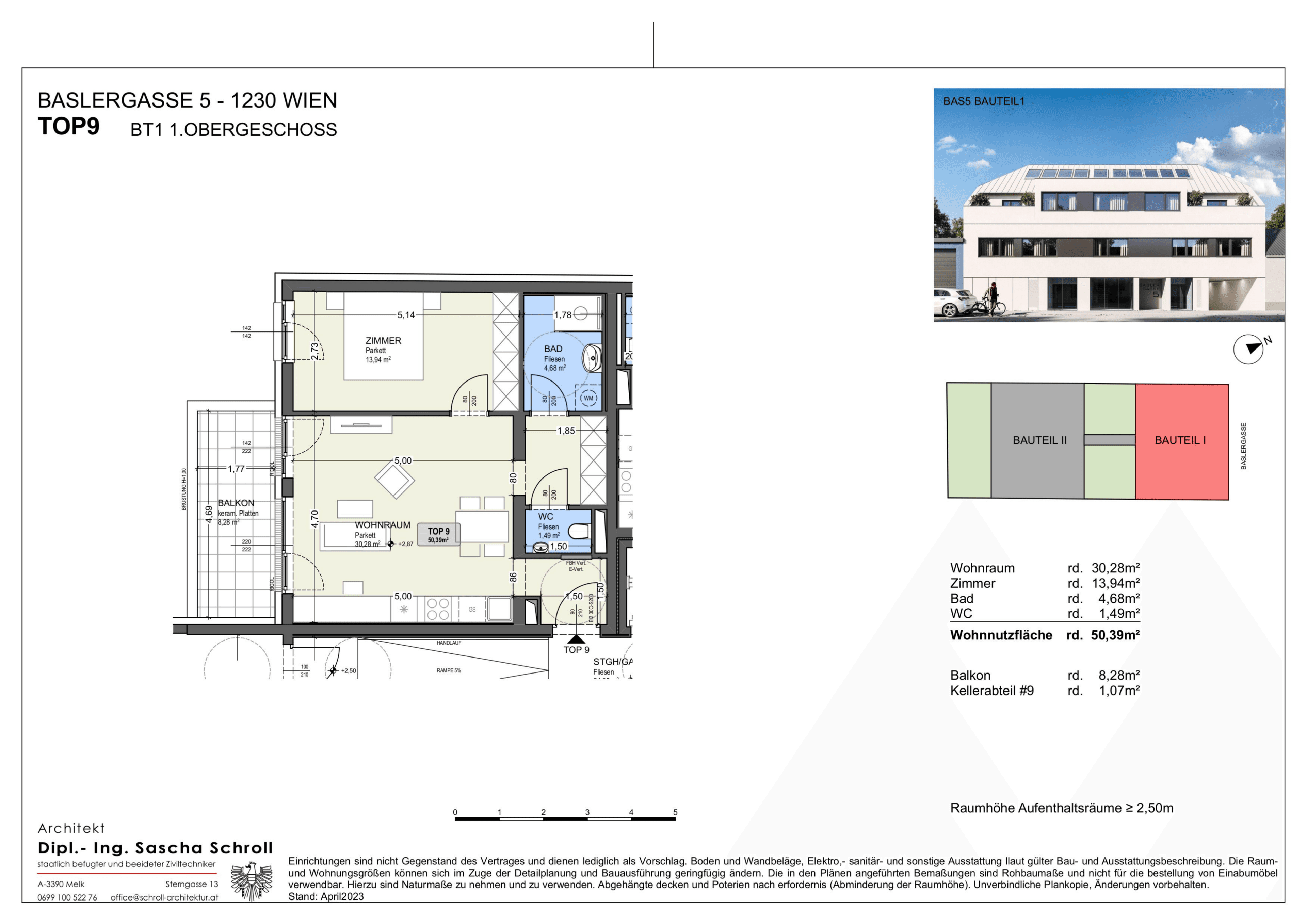 Grundriss Top 9 — Basler Gasse 5 — 2 Zimmer — 38,8 m² — 1st floor
