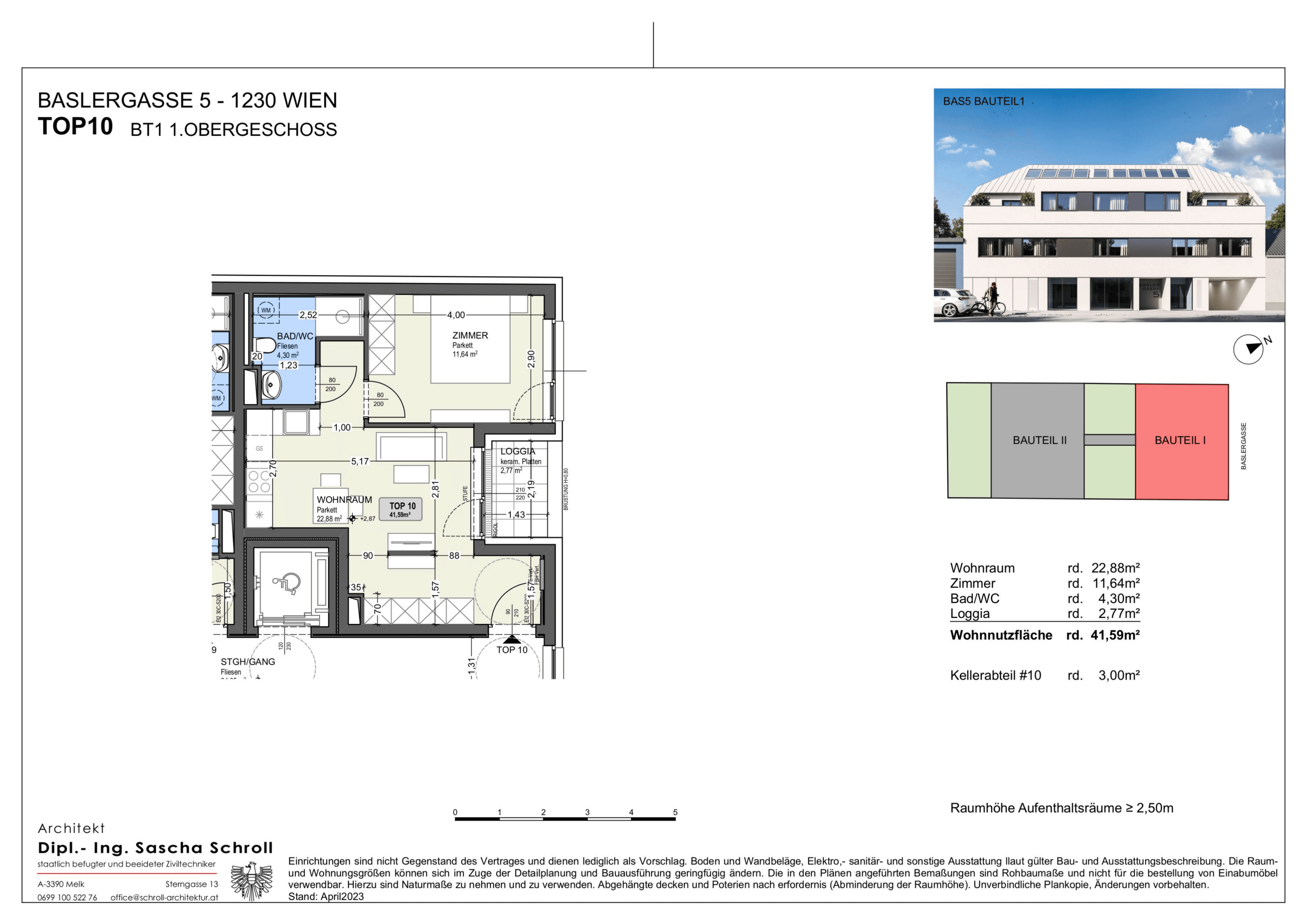 Grundriss Top 10 — Basler Gasse 5 — 2 Zimmer — 50,4 m² — 1st floor