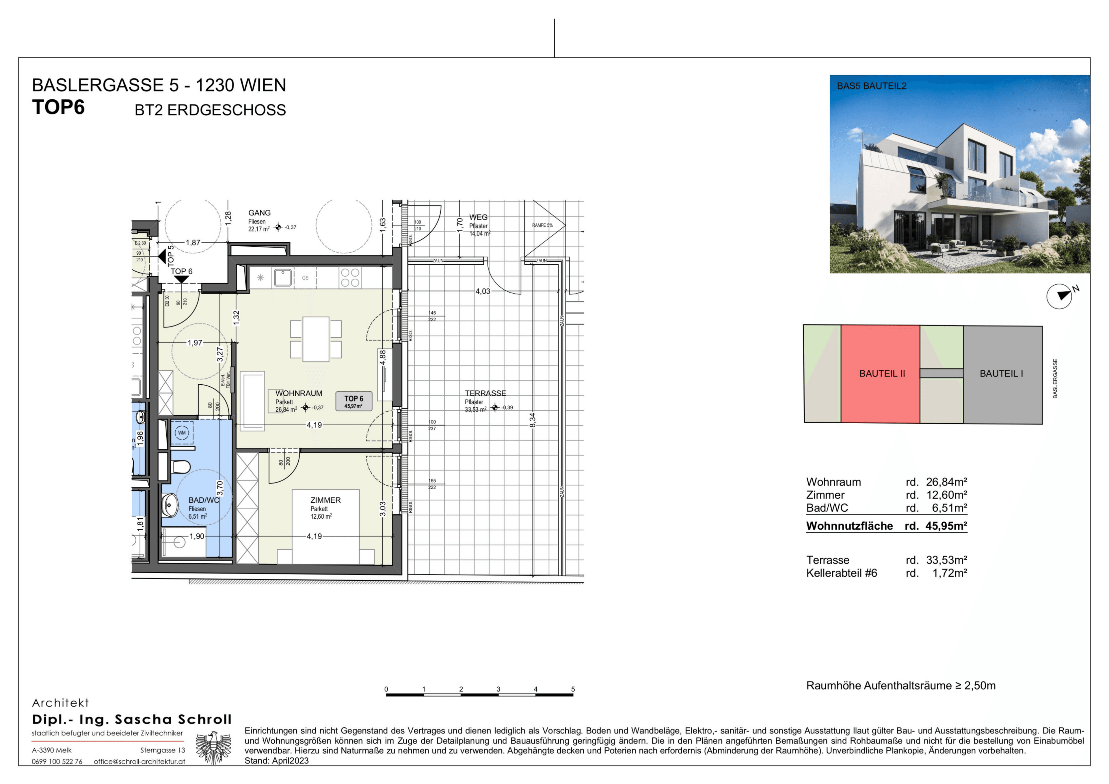Grundriss Top 6 — Basler Gasse 5 — 2 Zimmer — 46 m² — Ground floor
