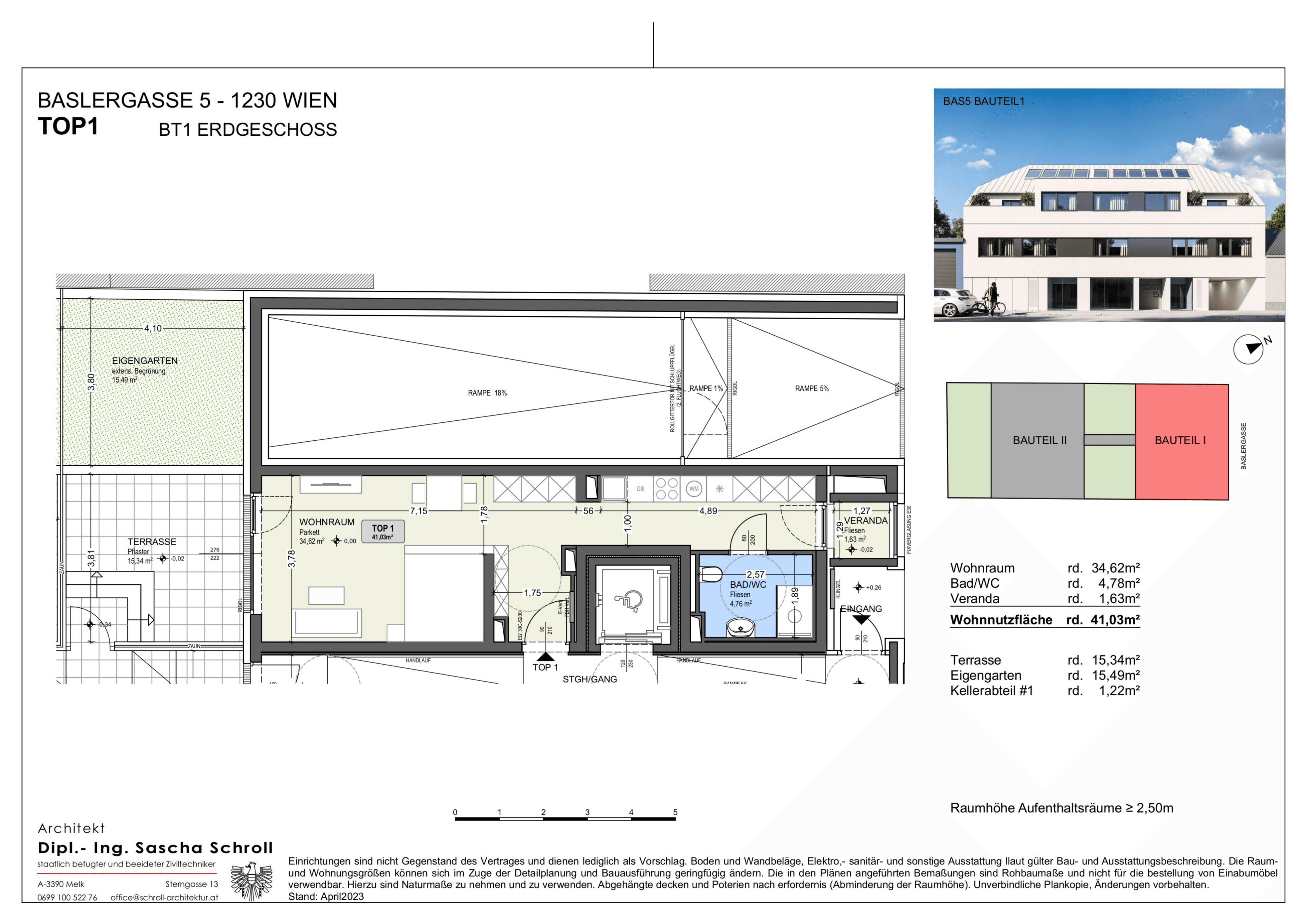 Grundriss Top 1 — Basler Gasse 5 — 1 Zimmer — 41 m² — Ground floor