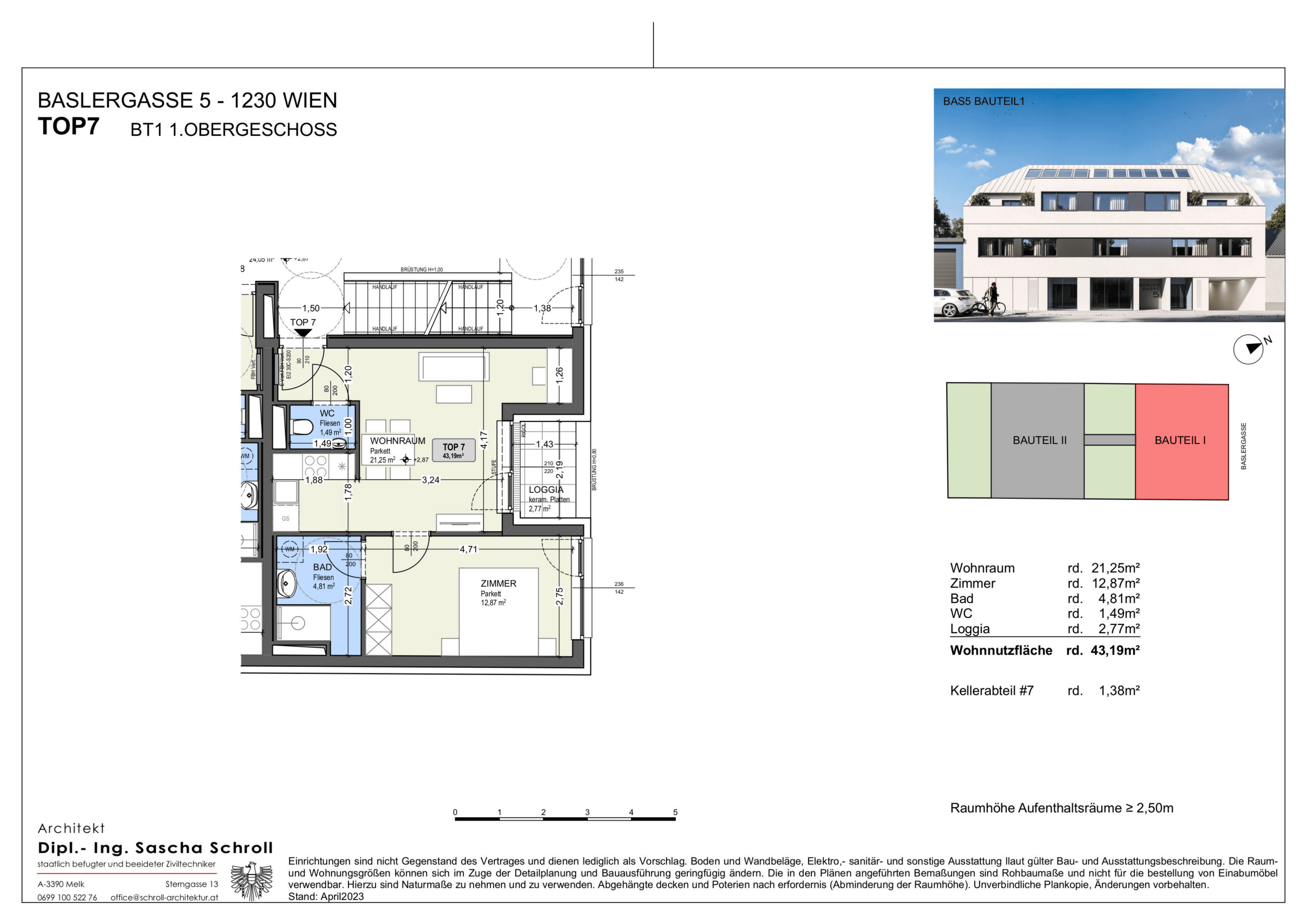 Grundriss Top 7 — Basler Gasse 5 — 2 Zimmer — 40,4 m² — 1st floor