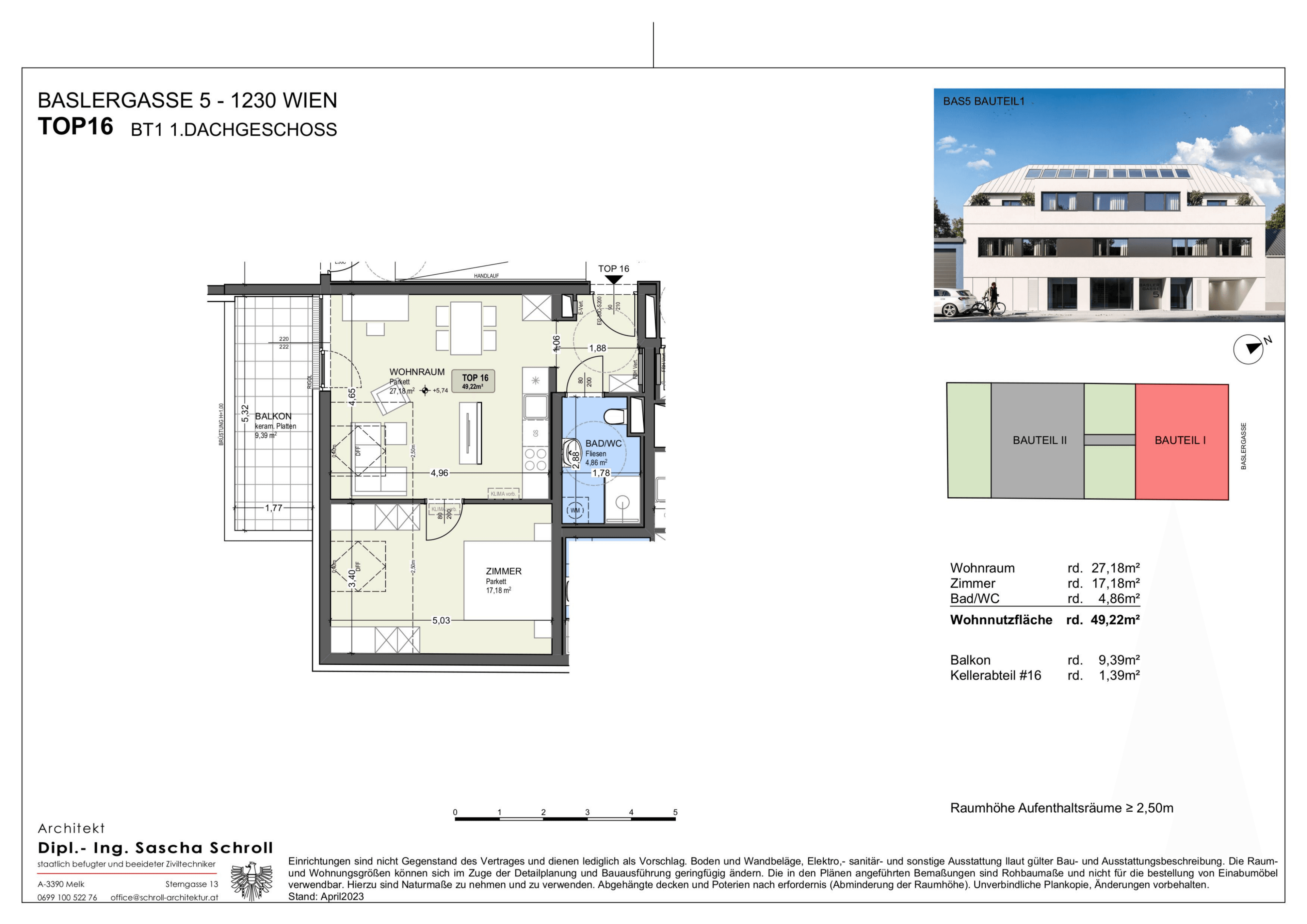 Grundriss Top 16 — Basler Gasse 5 — 2 Zimmer — 49,2 m² — 1st attic floor