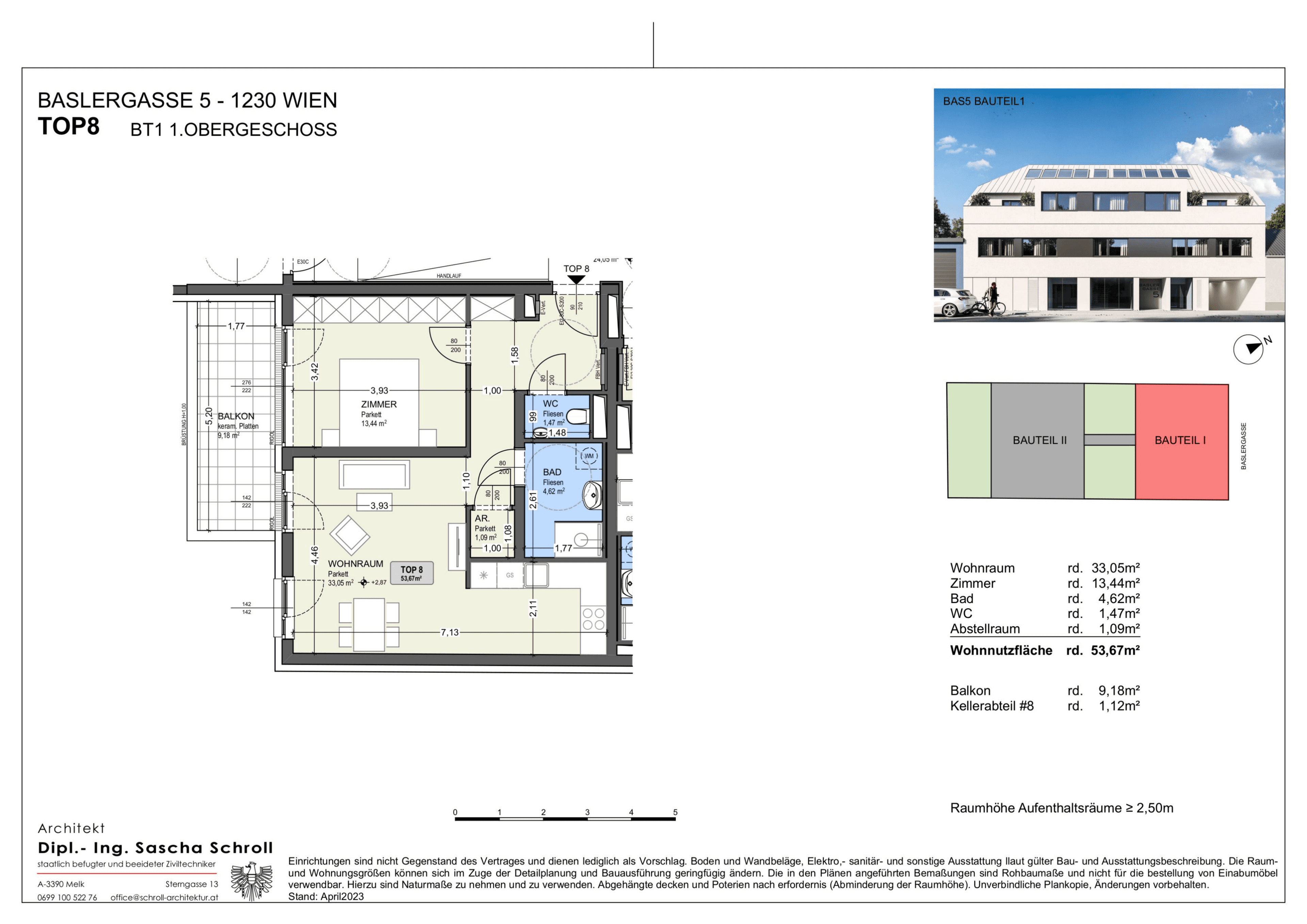 Grundriss Top 8 — Basler Gasse 5 — 2 Zimmer — 53,7 m² — 1st floor