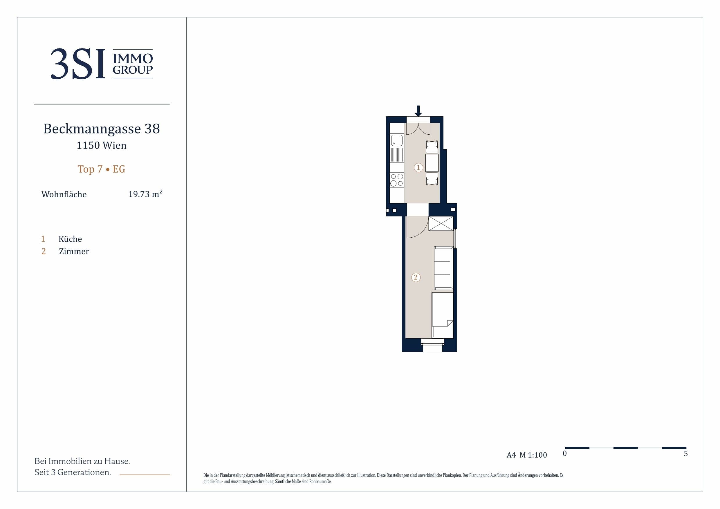 Grundriss Top 7 — Beckmanngasse 38 — 1 Zimmer — 19,7 m² — Ground floor