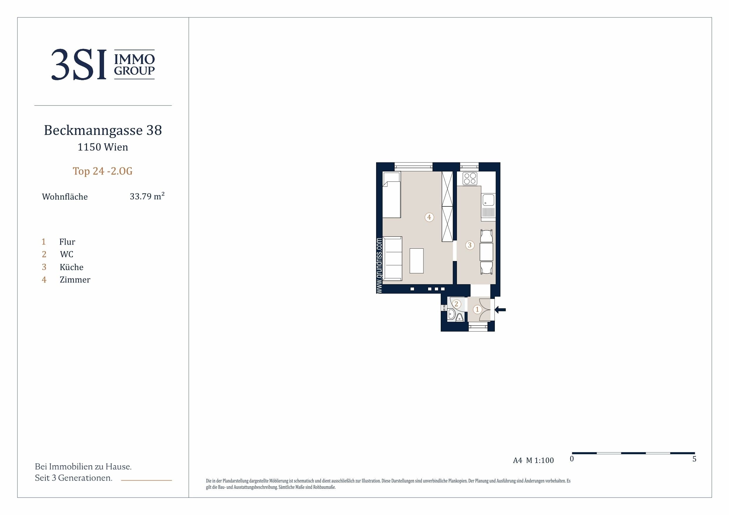 Grundriss Top 24 — Beckmanngasse 38 — 1 Zimmer — 33,8 m² — 2nd floor