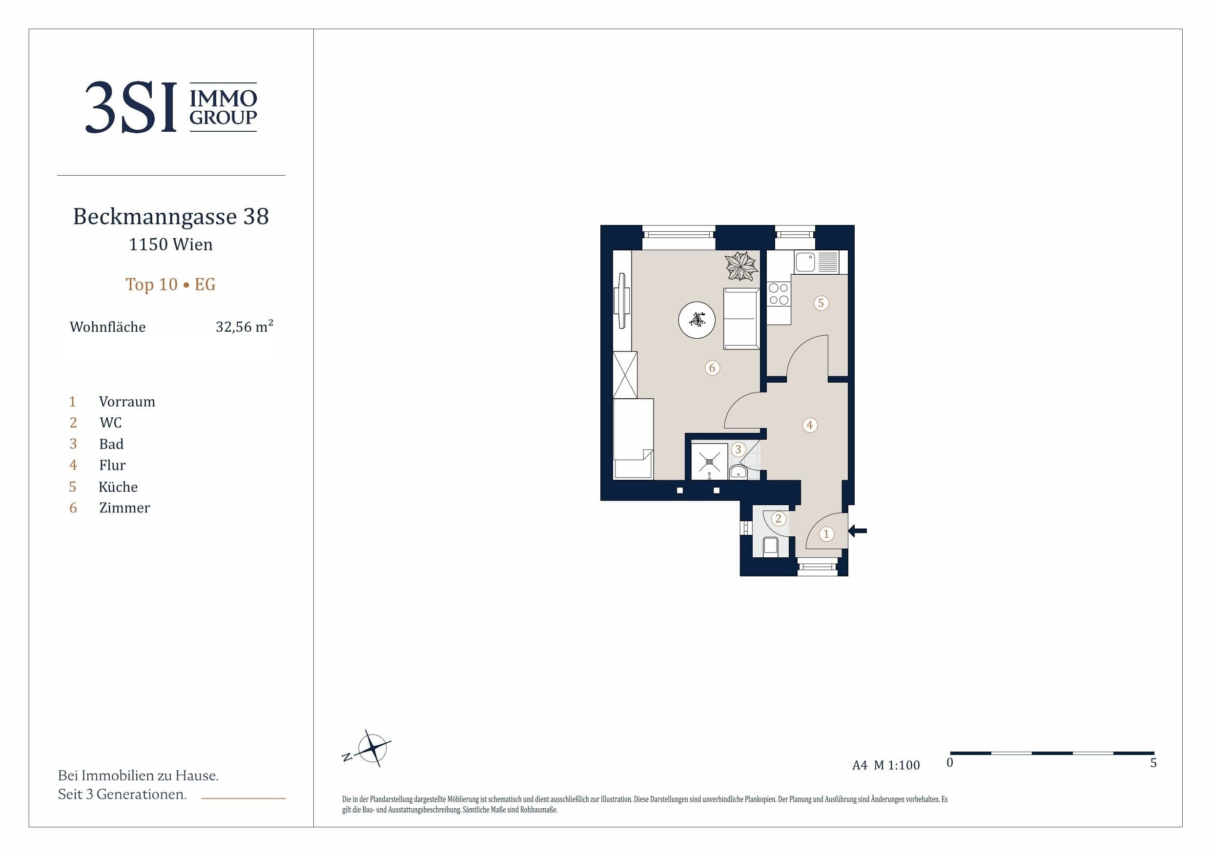 Grundriss Top 10 — Beckmanngasse 38 — 1 Zimmer — 32,6 m² — Ground floor
