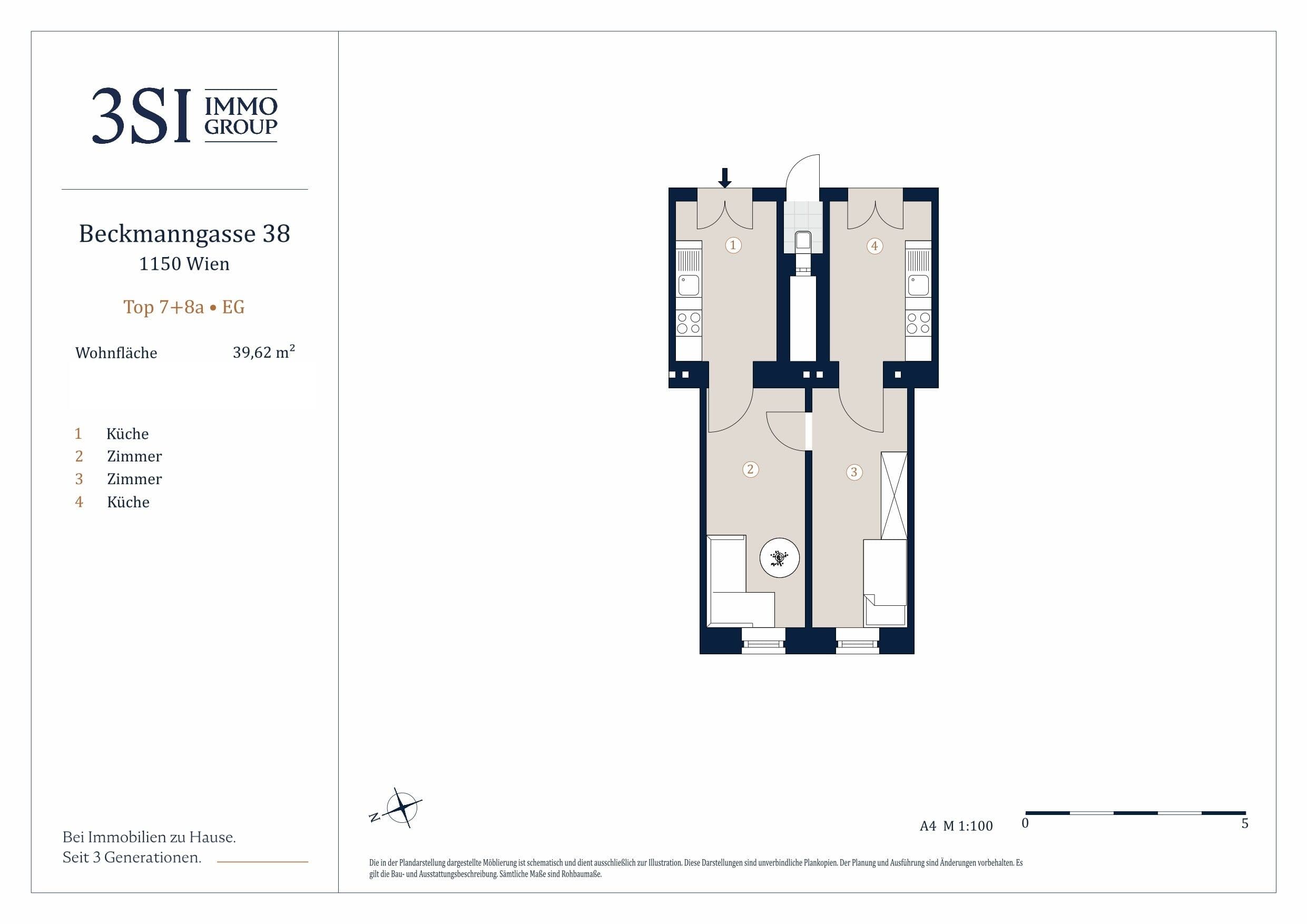 Grundriss Top 7+8a — Beckmanngasse 38 — 2 Zimmer — 39,6 m² — Ground floor