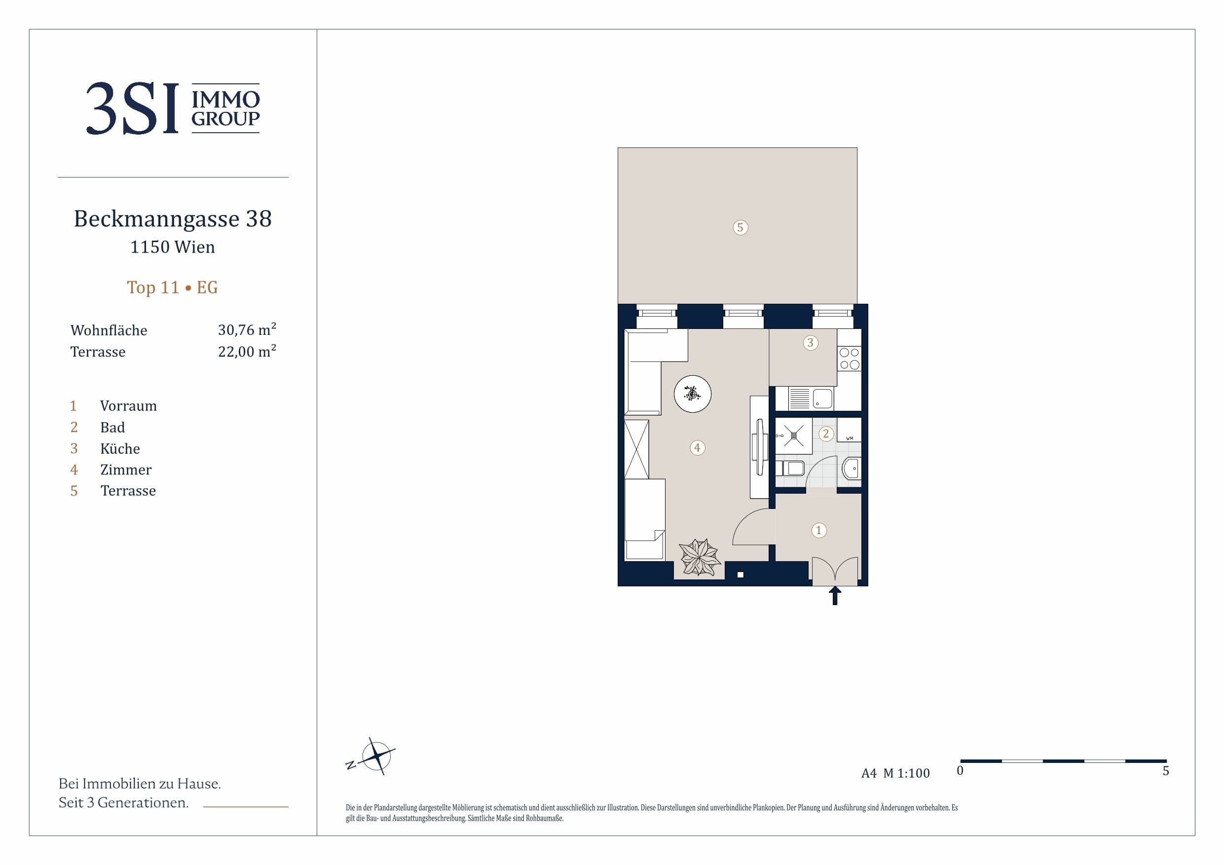 Grundriss Top 11 — Beckmanngasse 38 — 1 Zimmer — 30,8 m² — Ground floor